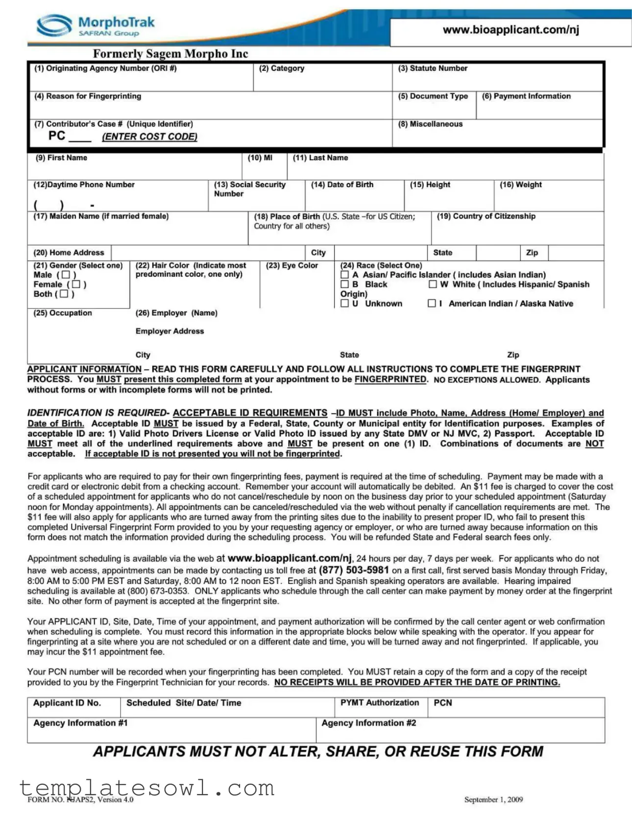 Fill Out Your Morphotrak Form