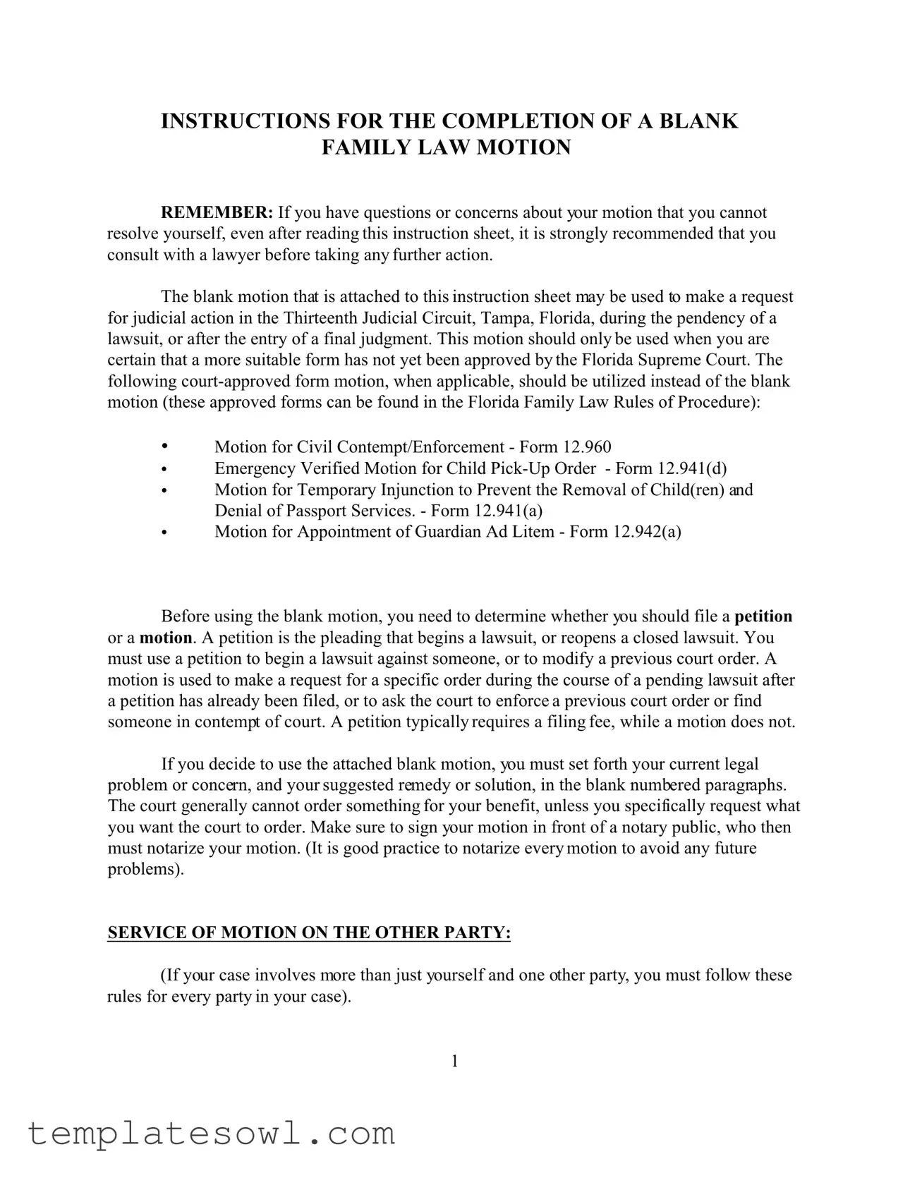 Fill Out Your Motion Florida Form