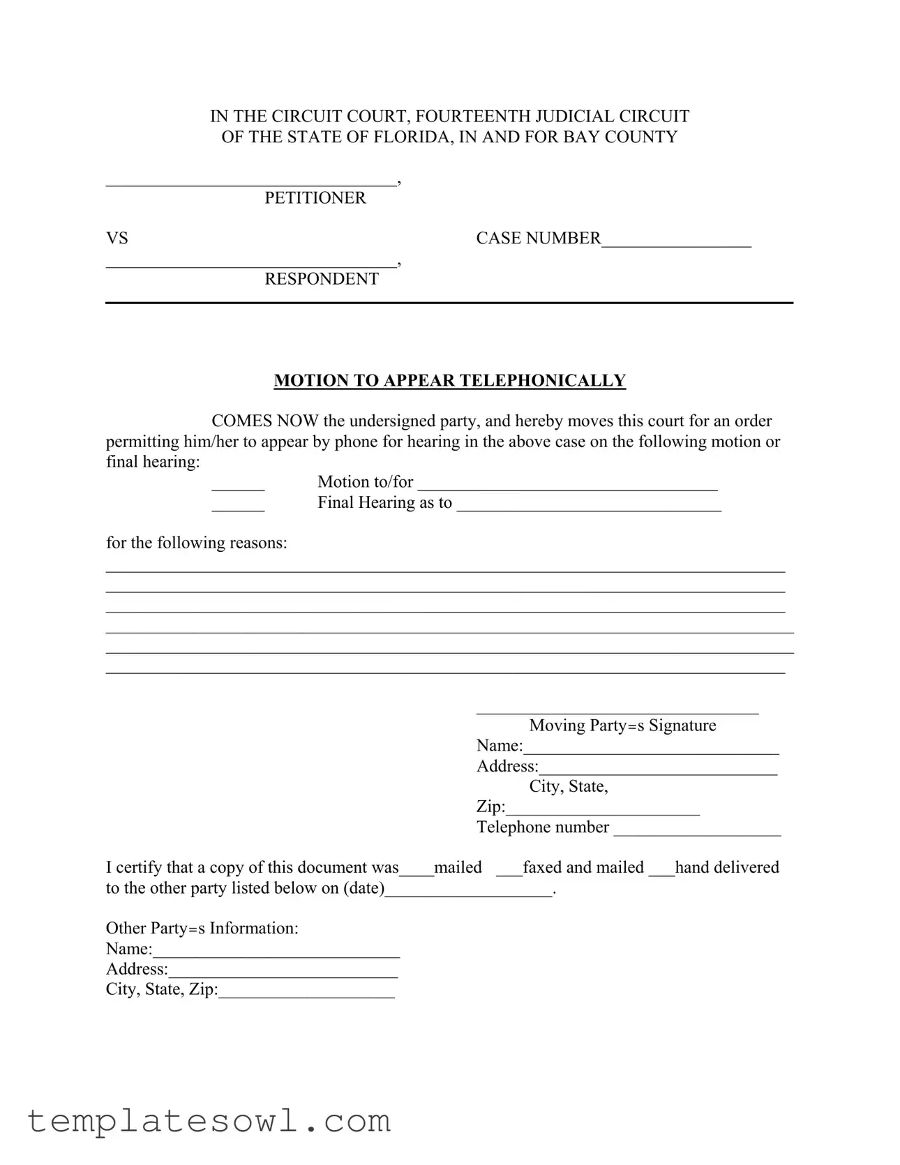 Fill Out Your Motion Telephonic Form