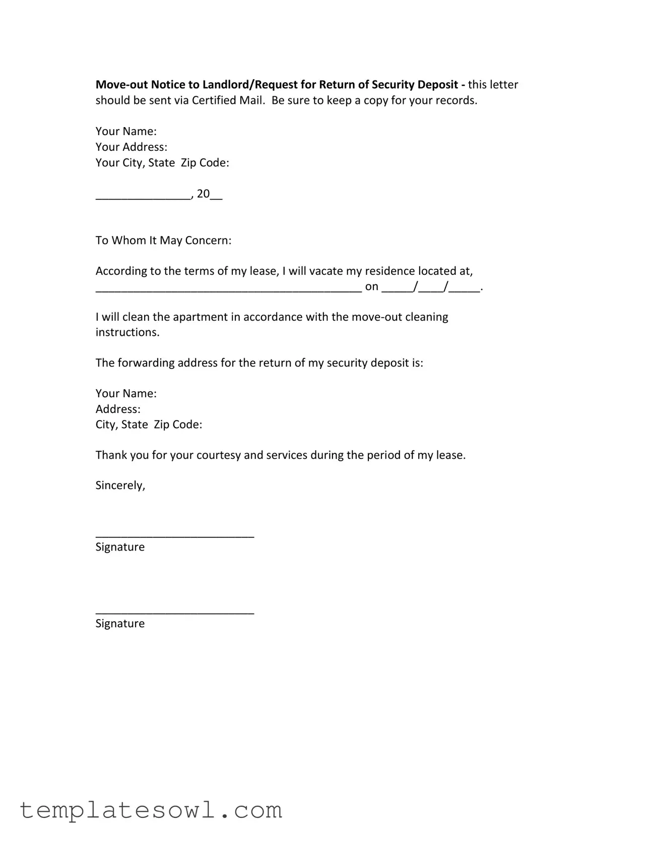 Fill Out Your Move Out Notice Letter Form