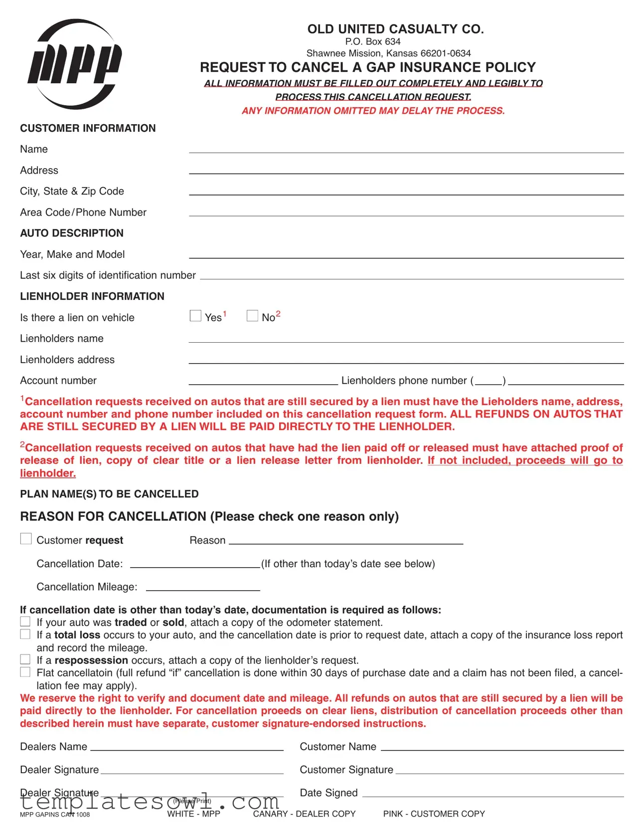 Fill Out Your Mpp Cancel Form