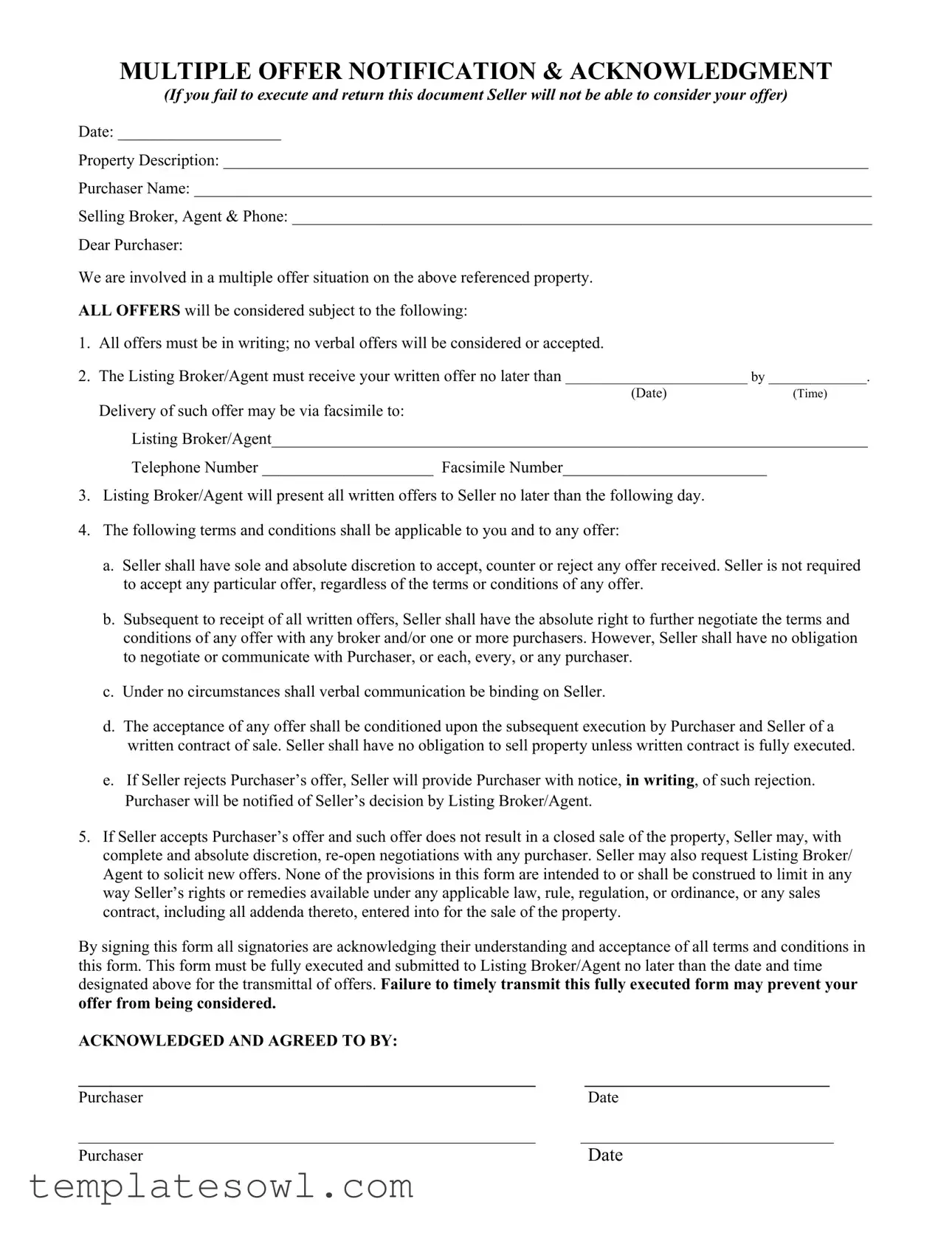 Fill Out Your Multiple Offer Notification Form