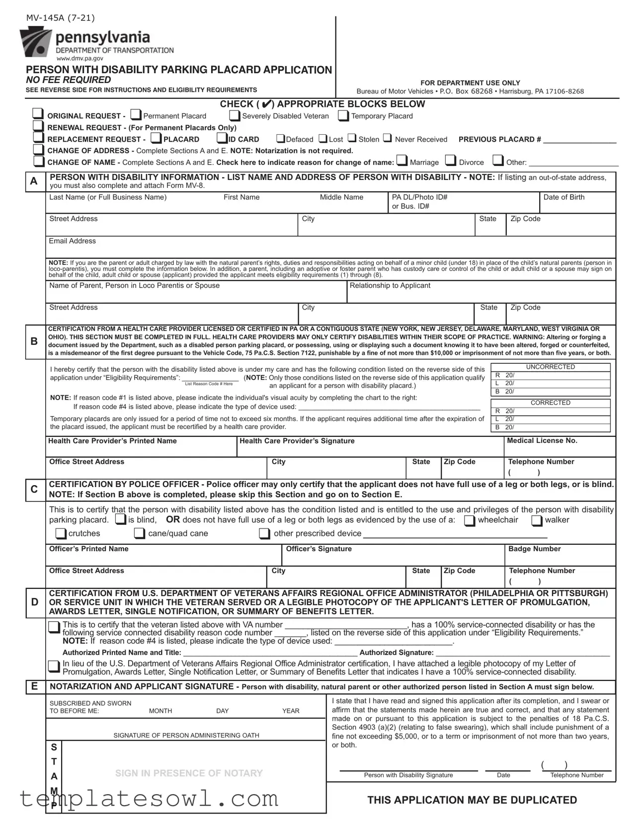 Fill Out Your Mv 145A Form