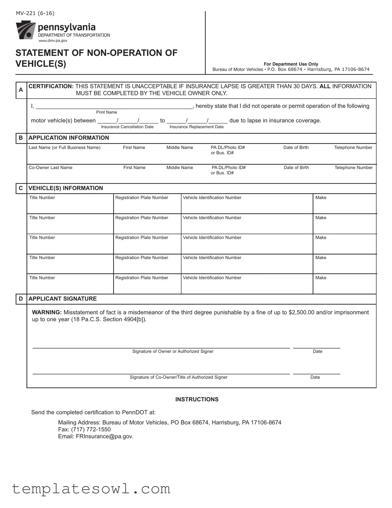 Fill Out Your Mv 221 Form