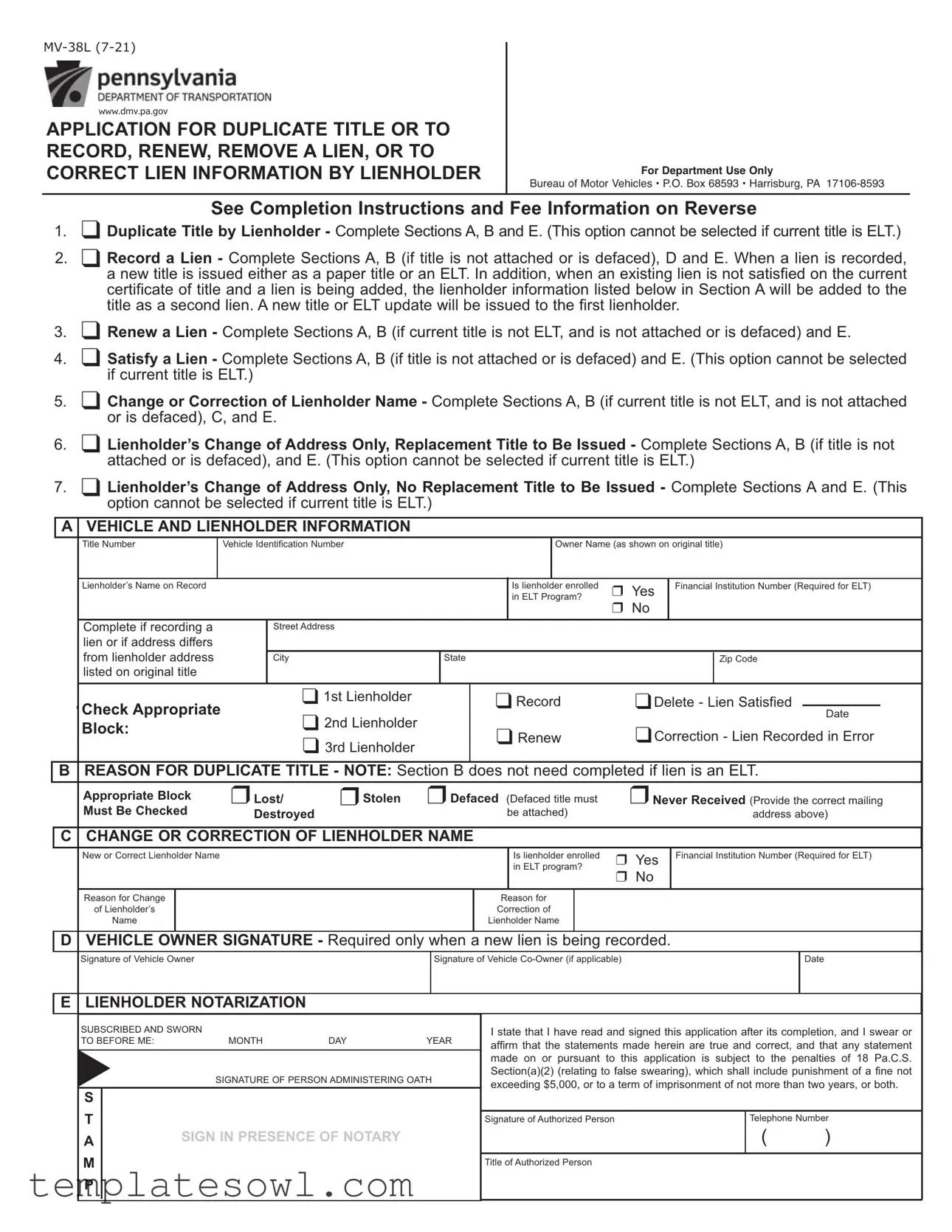 Fill Out Your Mv 38L Form