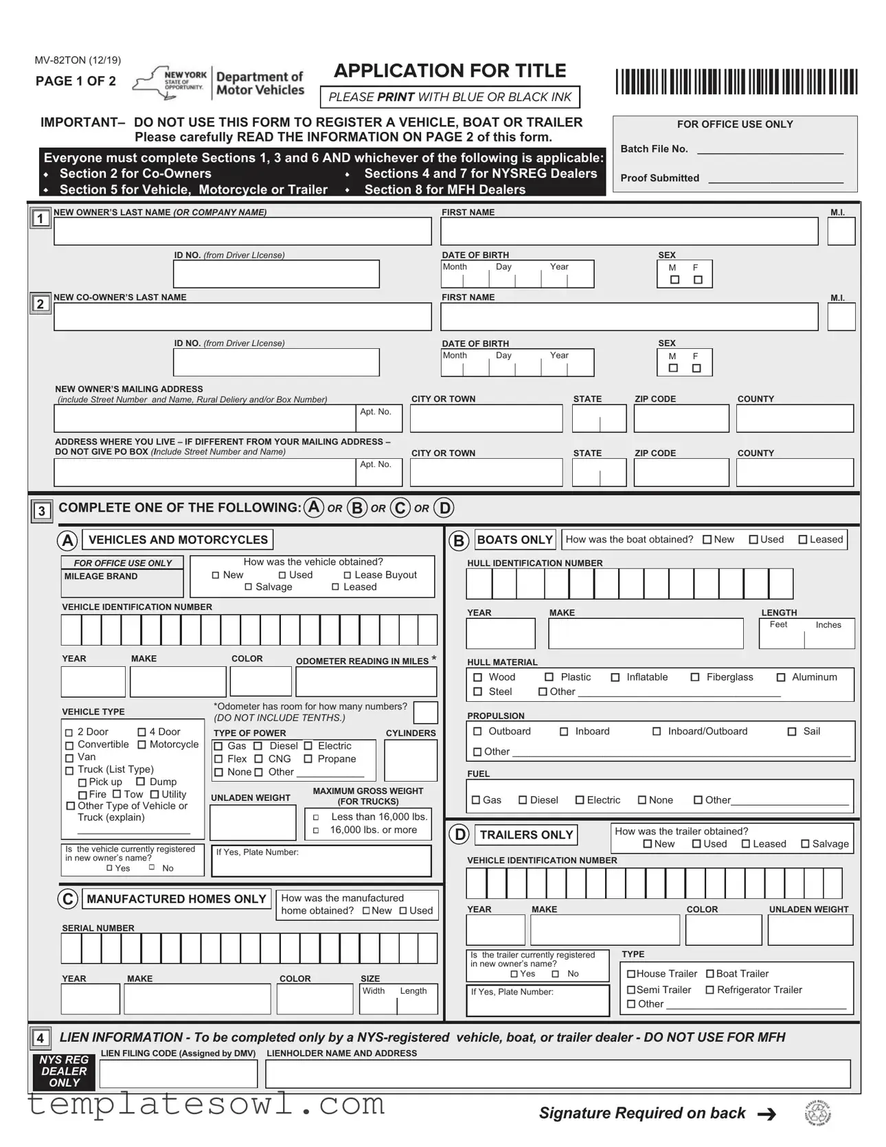Fill Out Your Mv 82 Ton Form