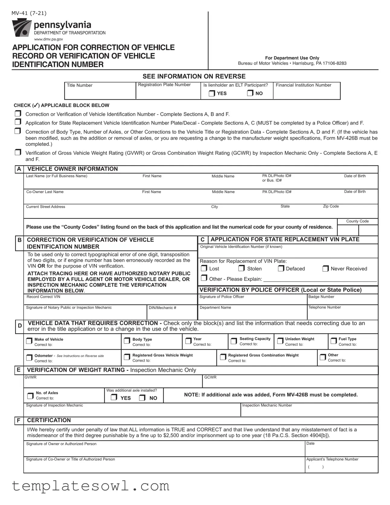 Fill Out Your Mv41 Form