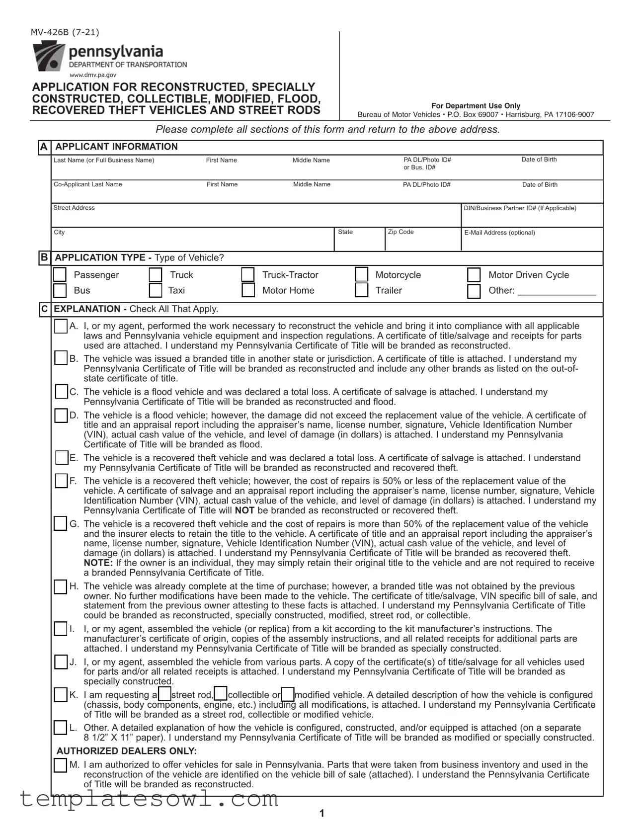 Fill Out Your Mv426B Form