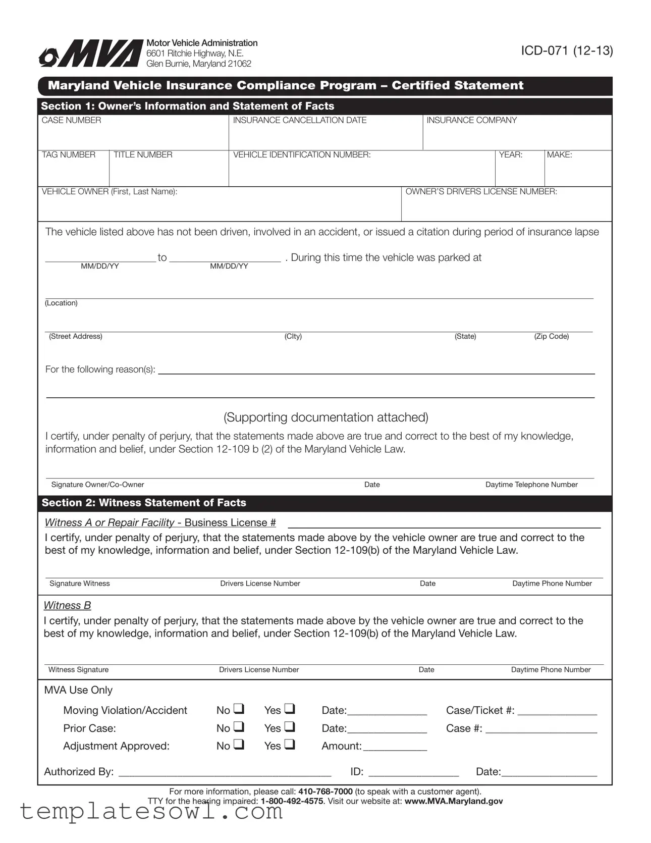 Fill Out Your Mva Icd 071 Form
