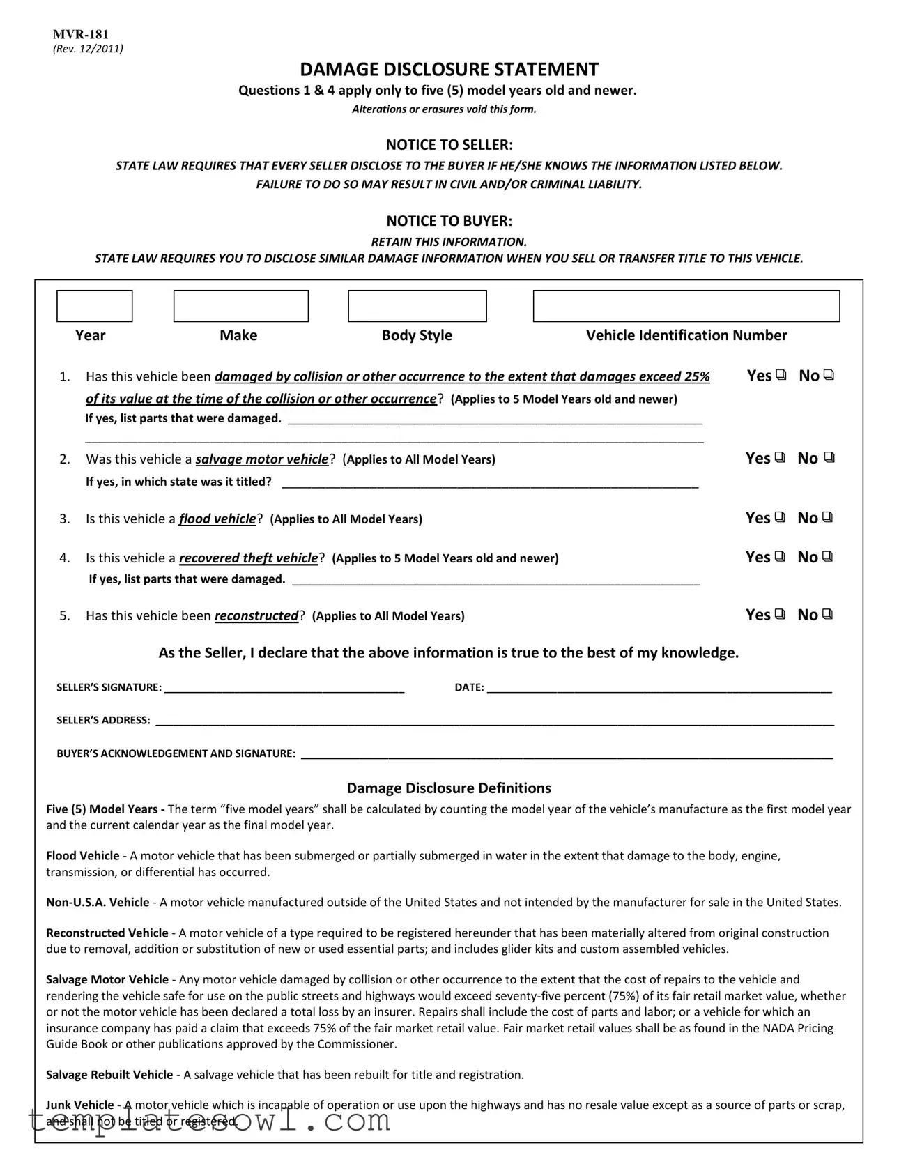 Fill Out Your Mvr 181 Form