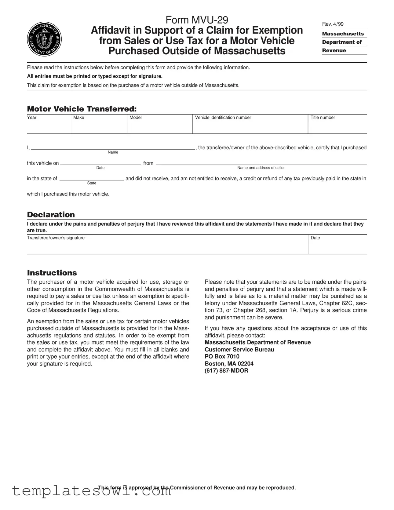 Fill Out Your Mvu 29 Form
