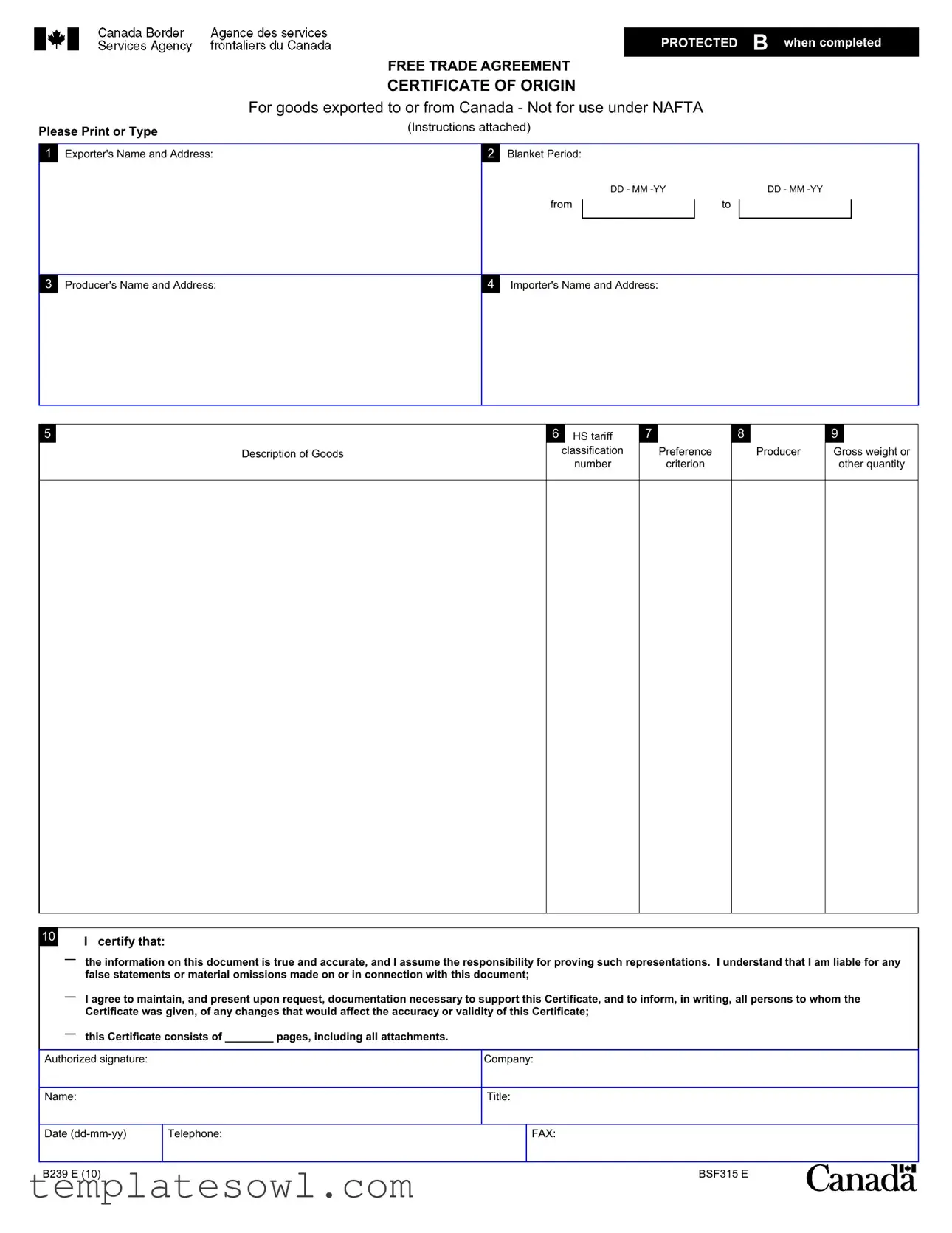 Fill Out Your Nafta Certificate Of Origin Canada Form