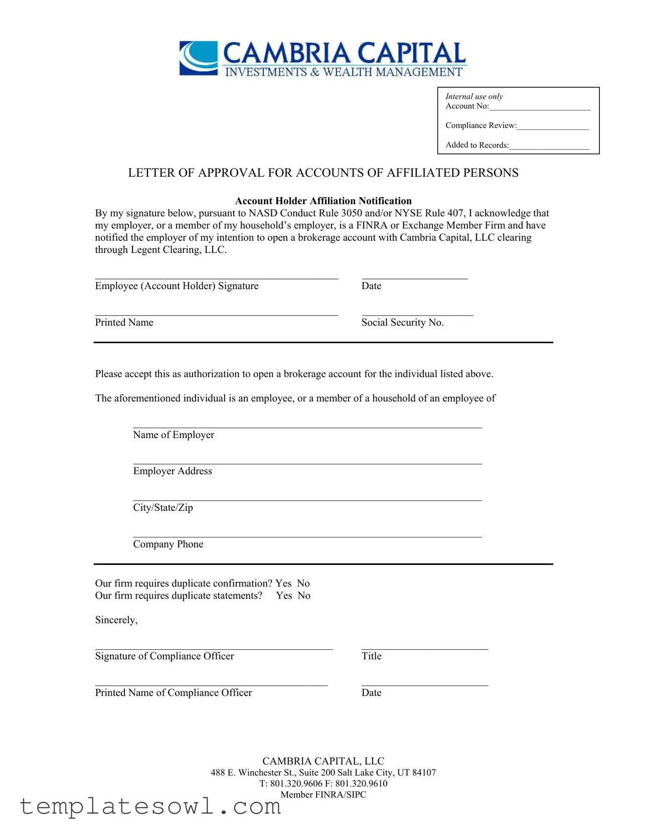 Fill Out Your Nasd Rule 3050 Form