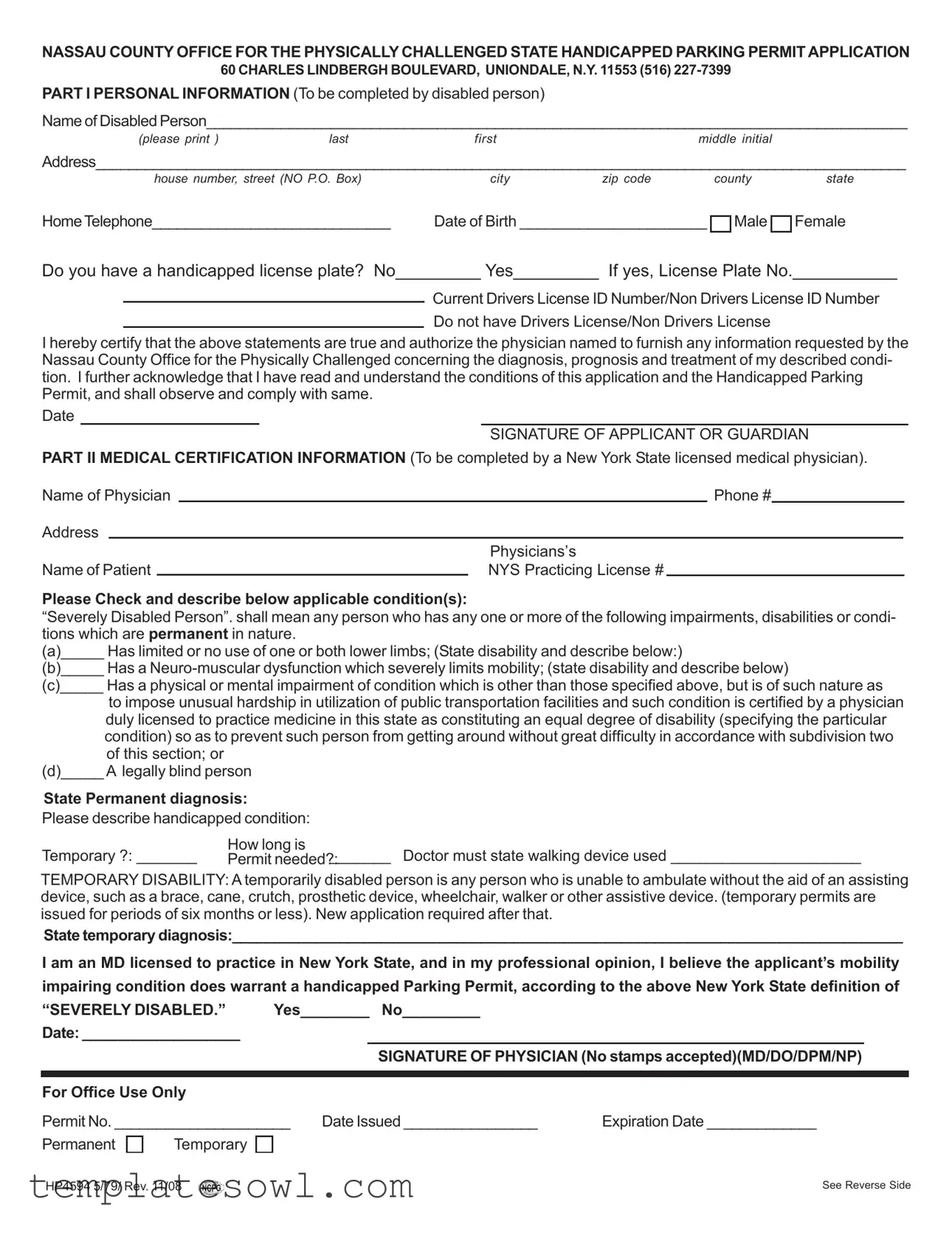 Fill Out Your Nassau Parking Application Form