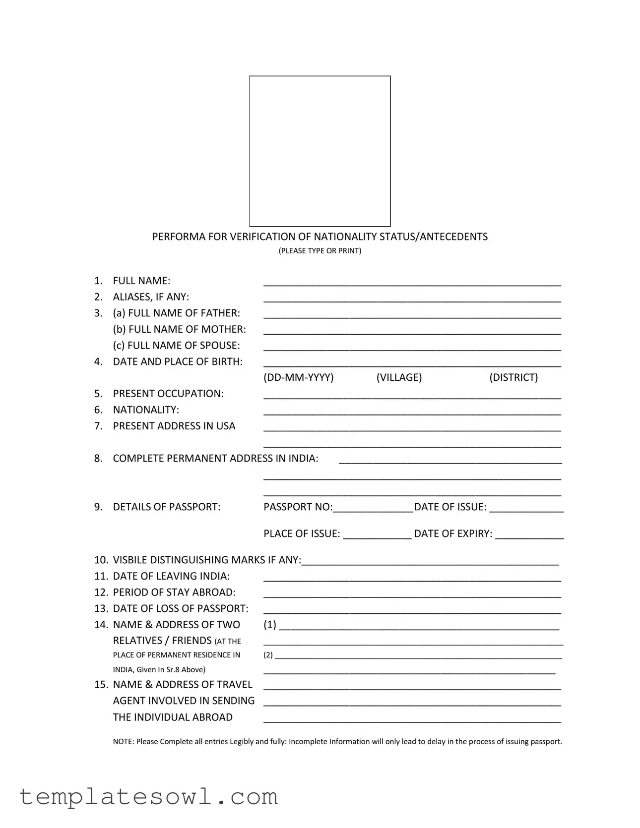 Fill Out Your Nationality Verification Form