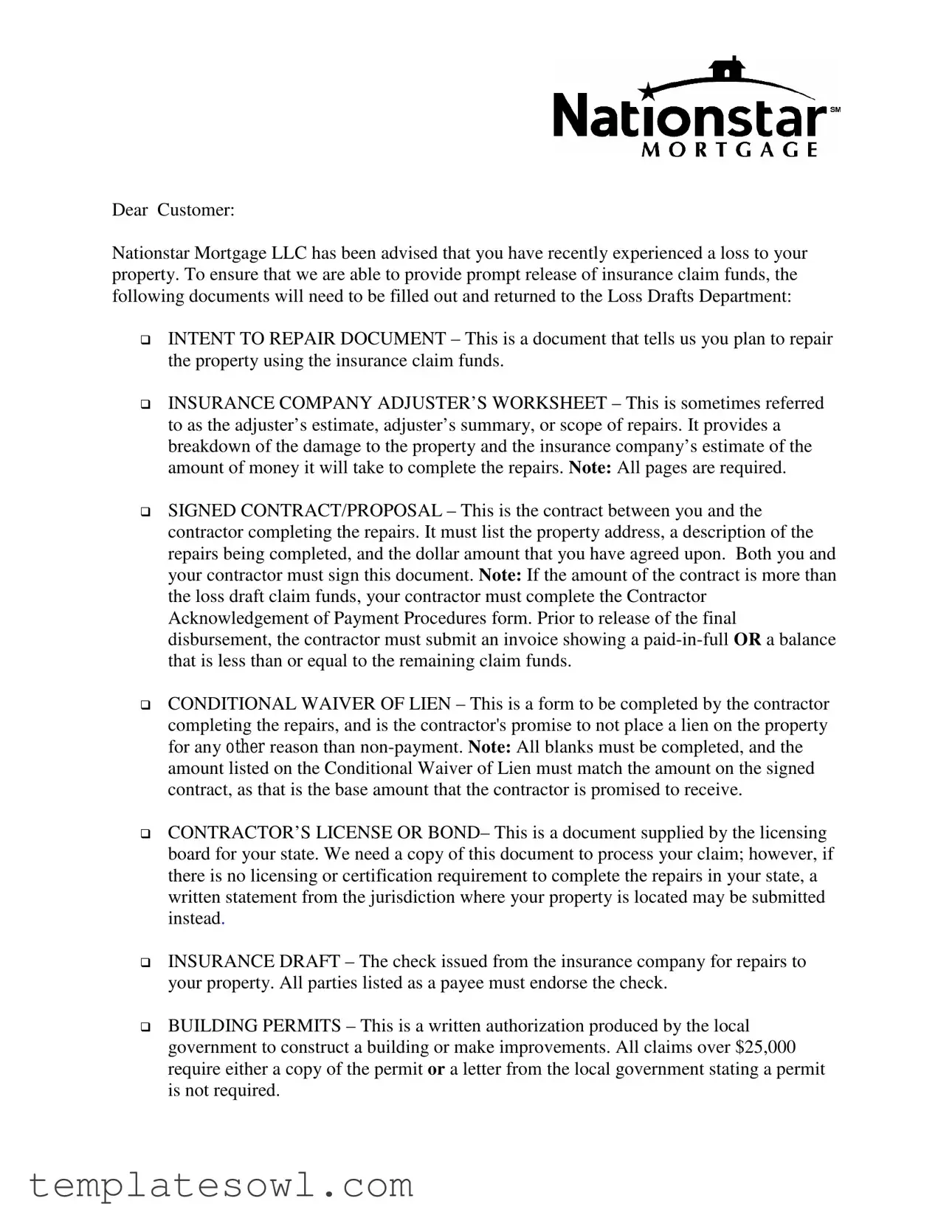 Fill Out Your Nationstar Mortgage Loss Form