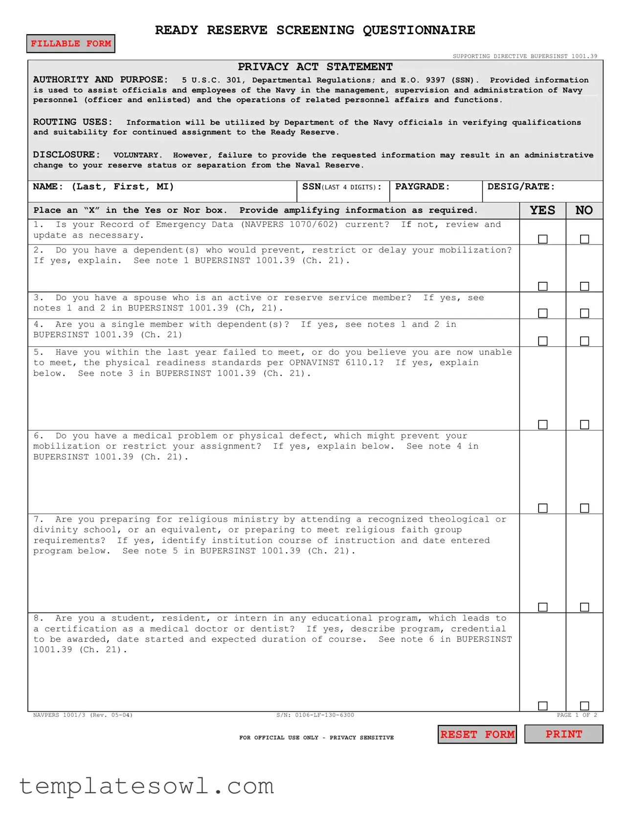 Fill Out Your Navpers 1001 3 Form