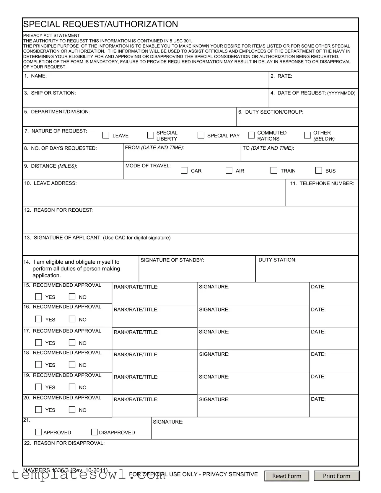 Fill Out Your Navpers 1336 3 Form
