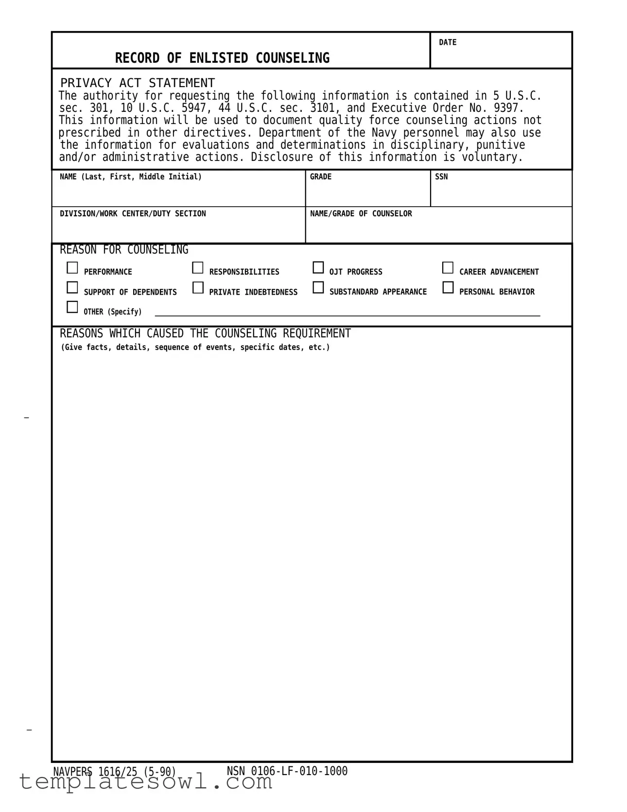 Fill Out Your Navpers 1616 25 Form