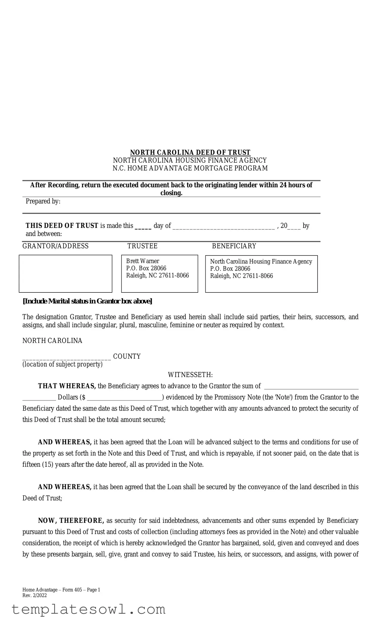Fill Out Your Nc Deed Trust Form