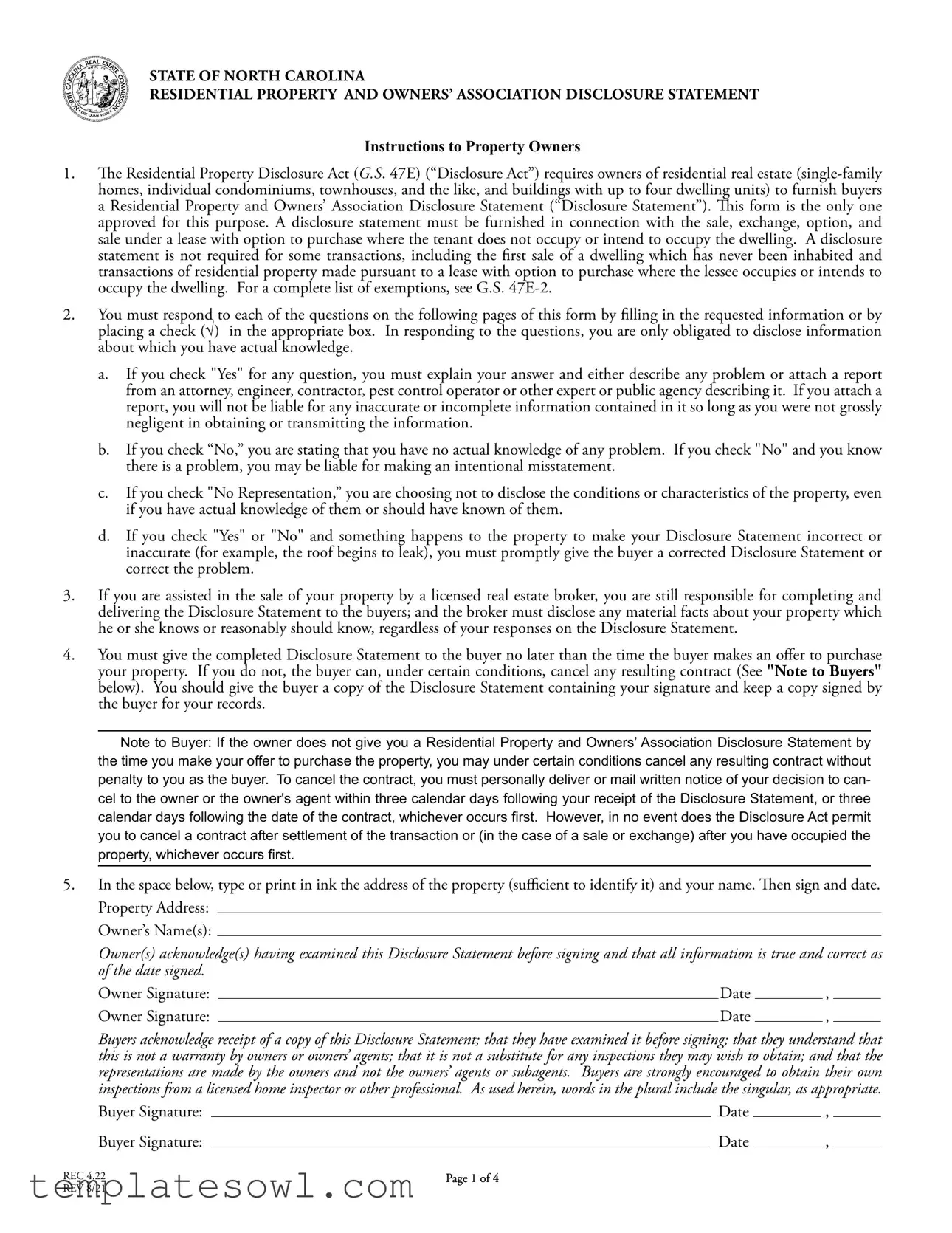 Fill Out Your Nc Disclosure Statement Form