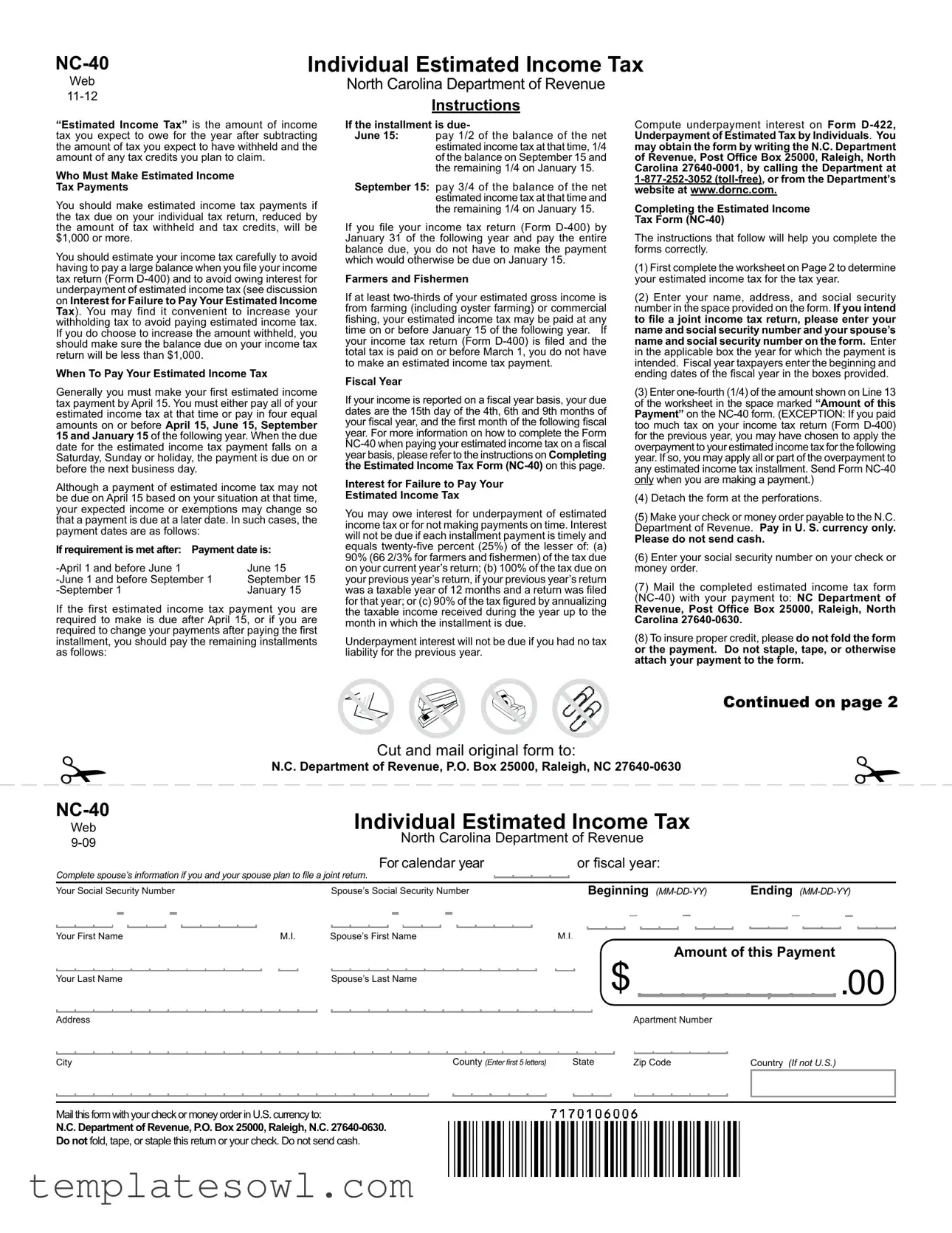 Fill Out Your Nc Estimated Tax Payment Form
