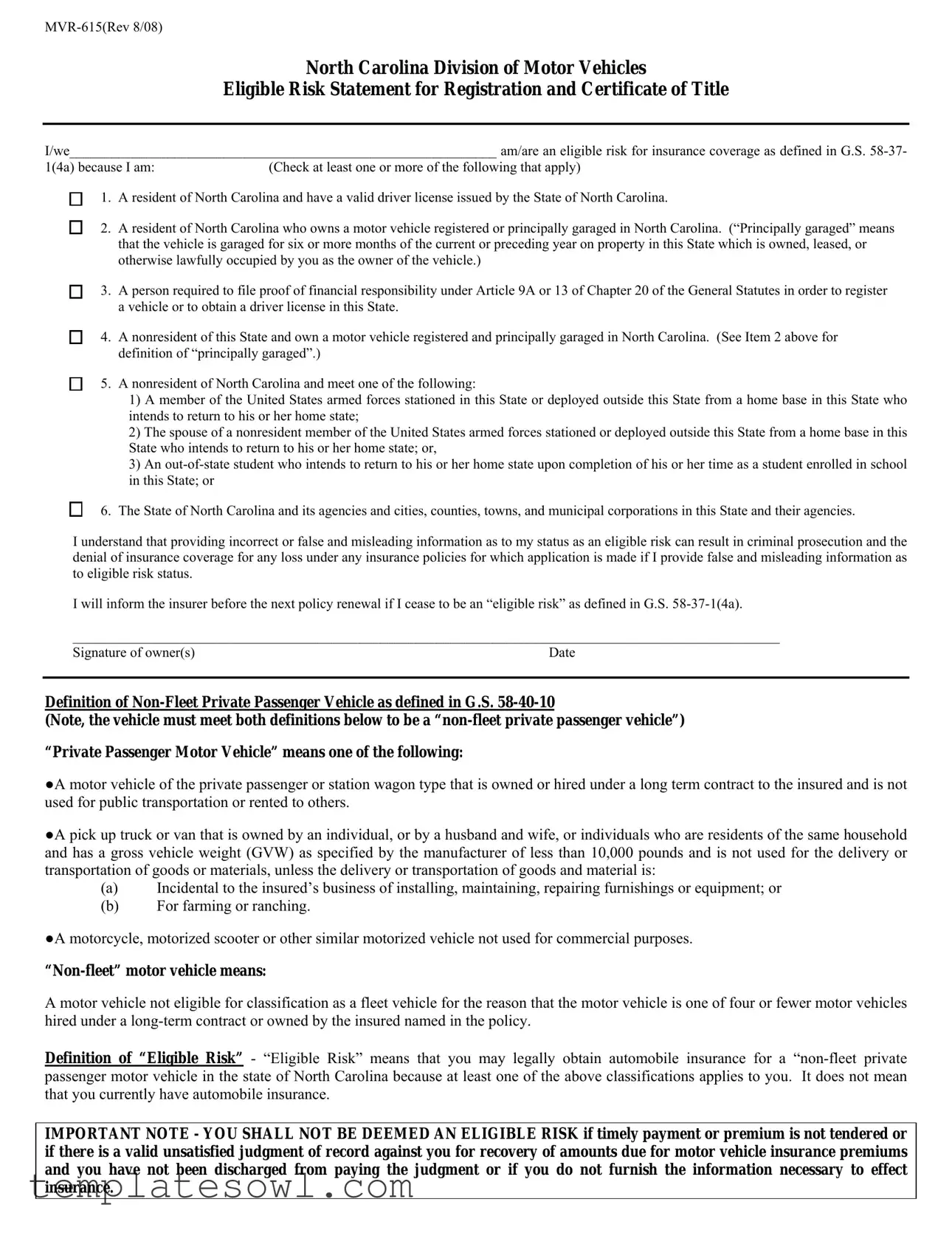 Fill Out Your Nc Mvr 615 Form