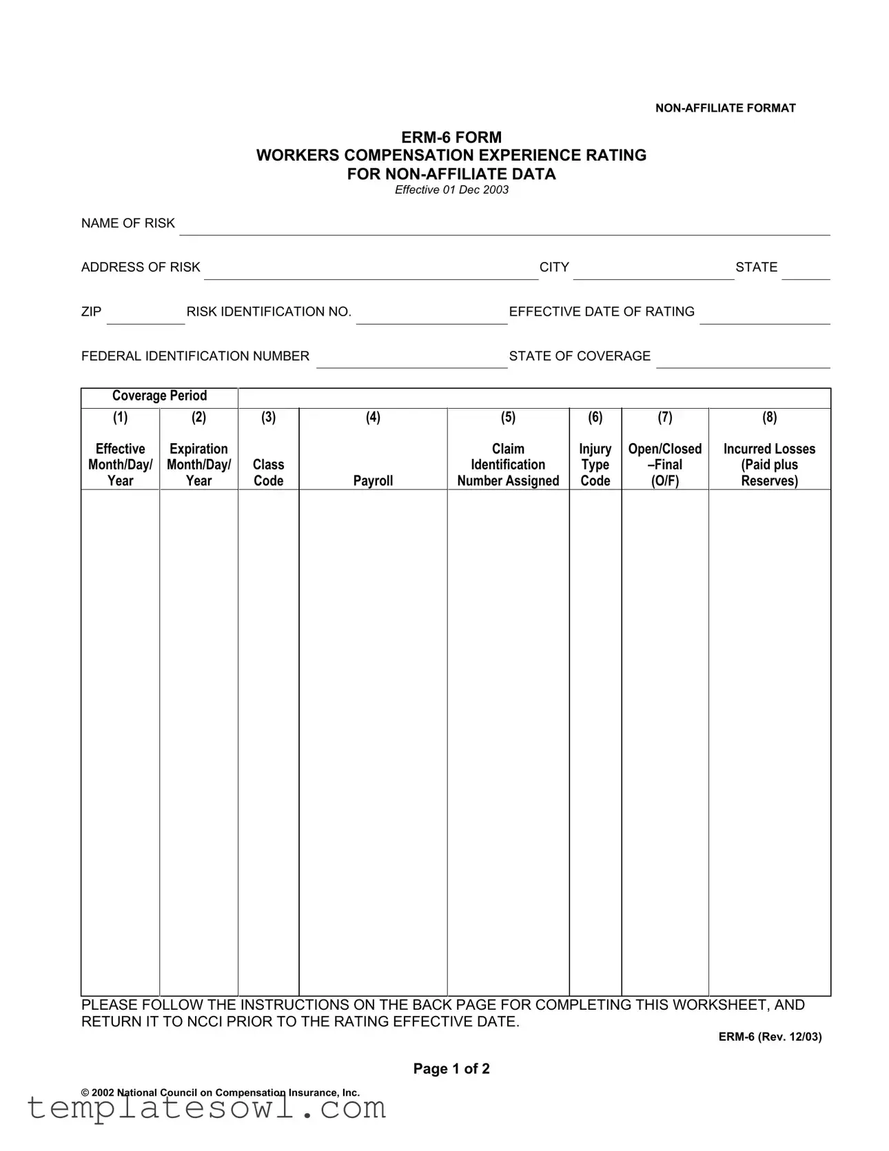 Fill Out Your Ncci Erm 6 Form