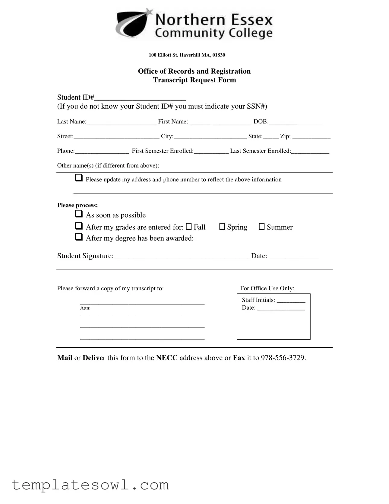 Fill Out Your Necc Transcript Request Form