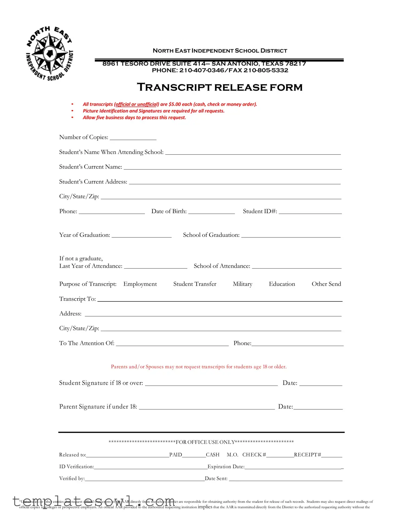 Fill Out Your Neisd Transcript Form