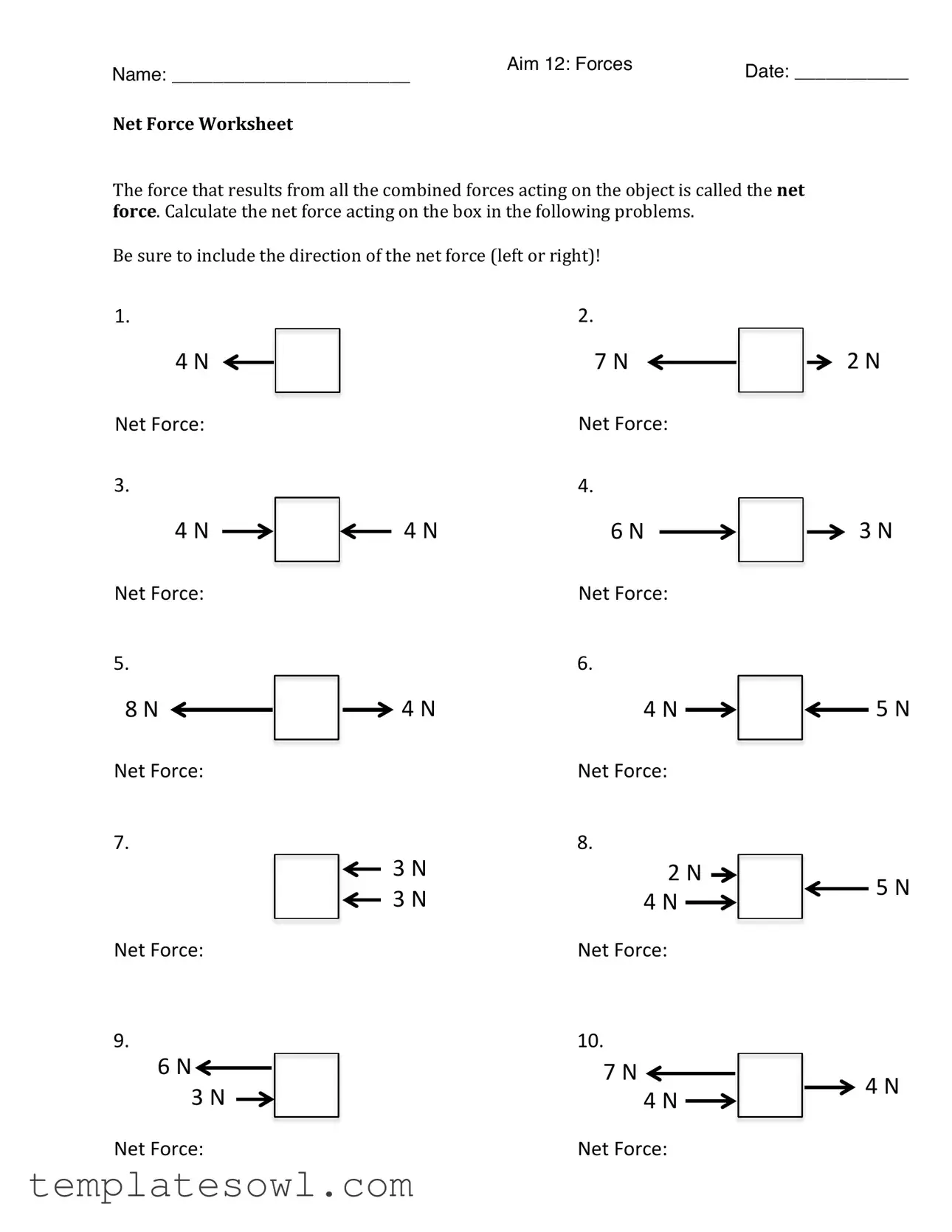 Fill Out Your Net Force Worksheet Form