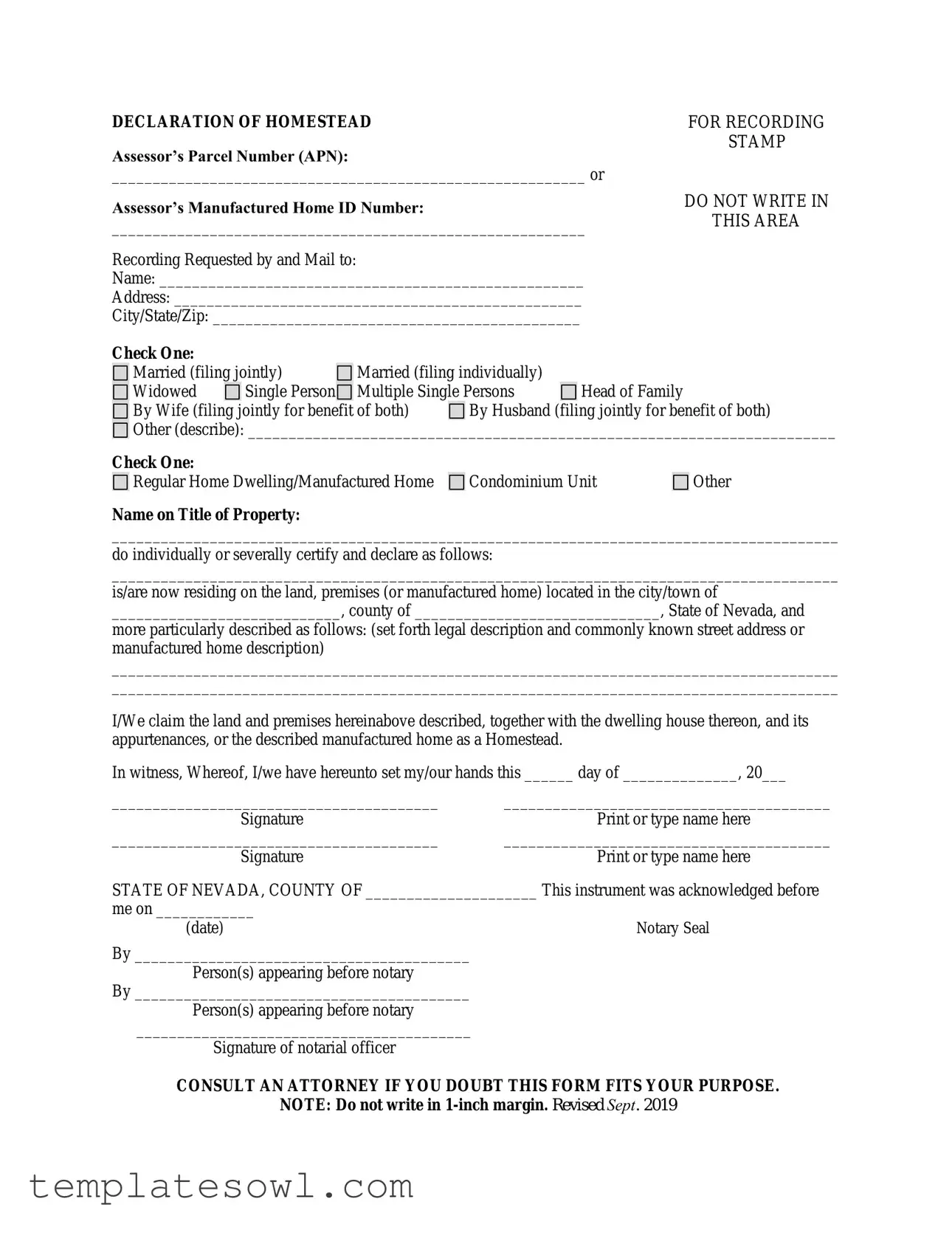 Fill Out Your Nevada Homestead Form