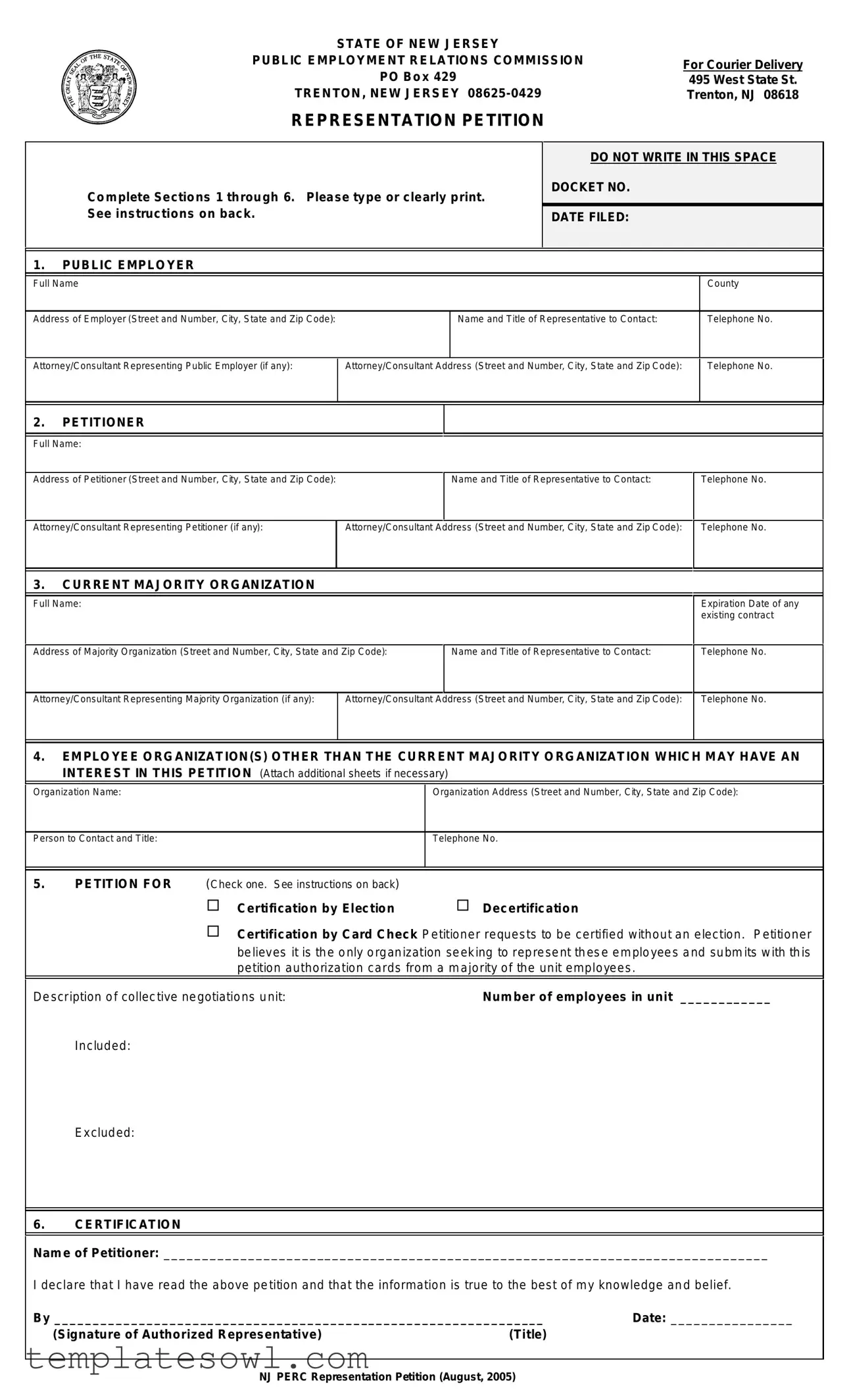 Fill Out Your New Jersey Representation Petition Form