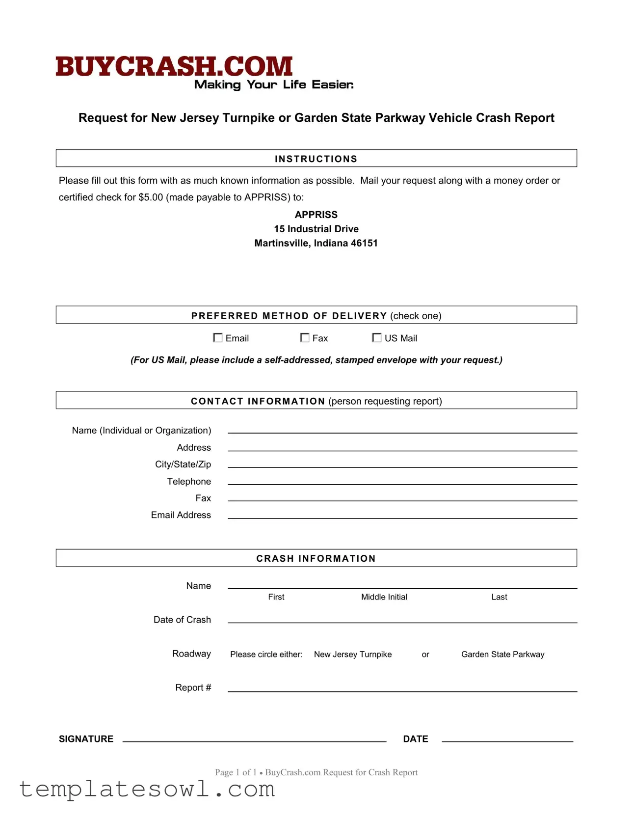 Fill Out Your New Jersey Request Report Form