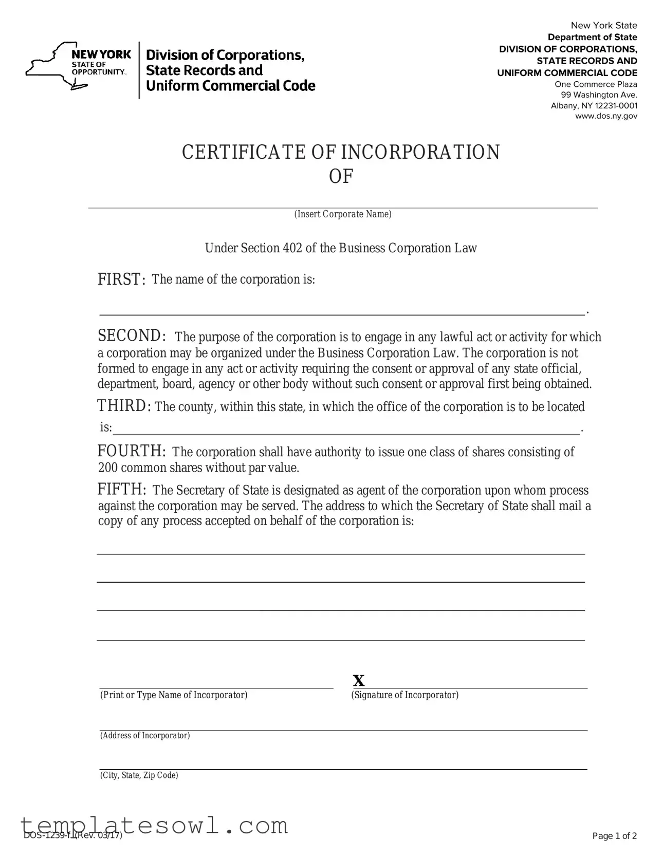 Fill Out Your New York Certificate Form