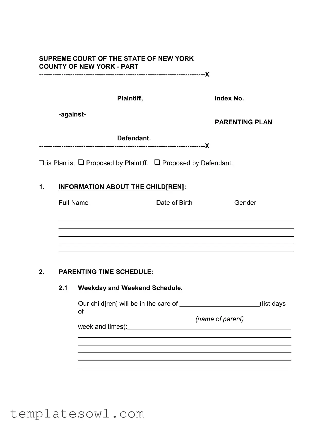 Fill Out Your New York Parenting Plan Form