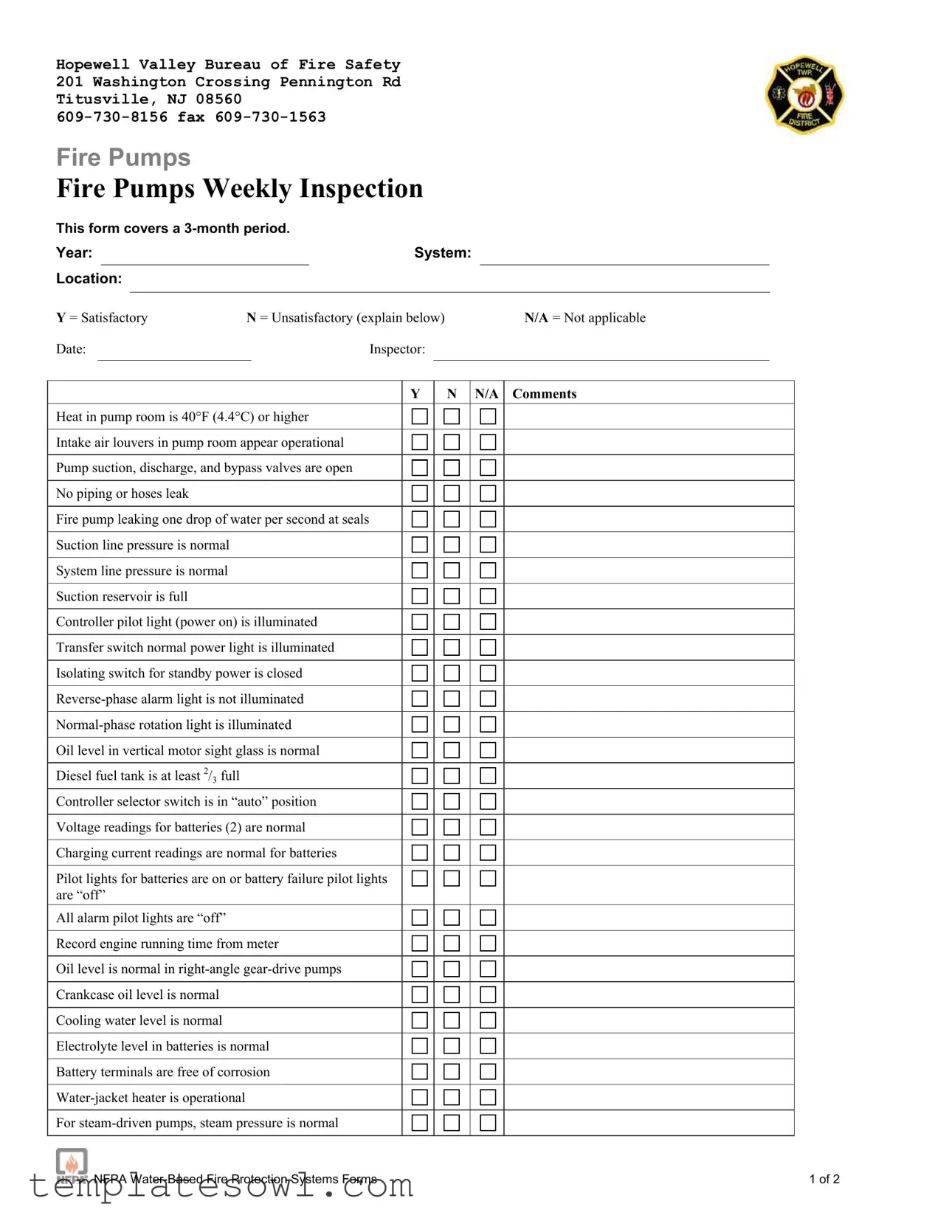 Fill Out Your Nfpa Fire Pump Inspection Form