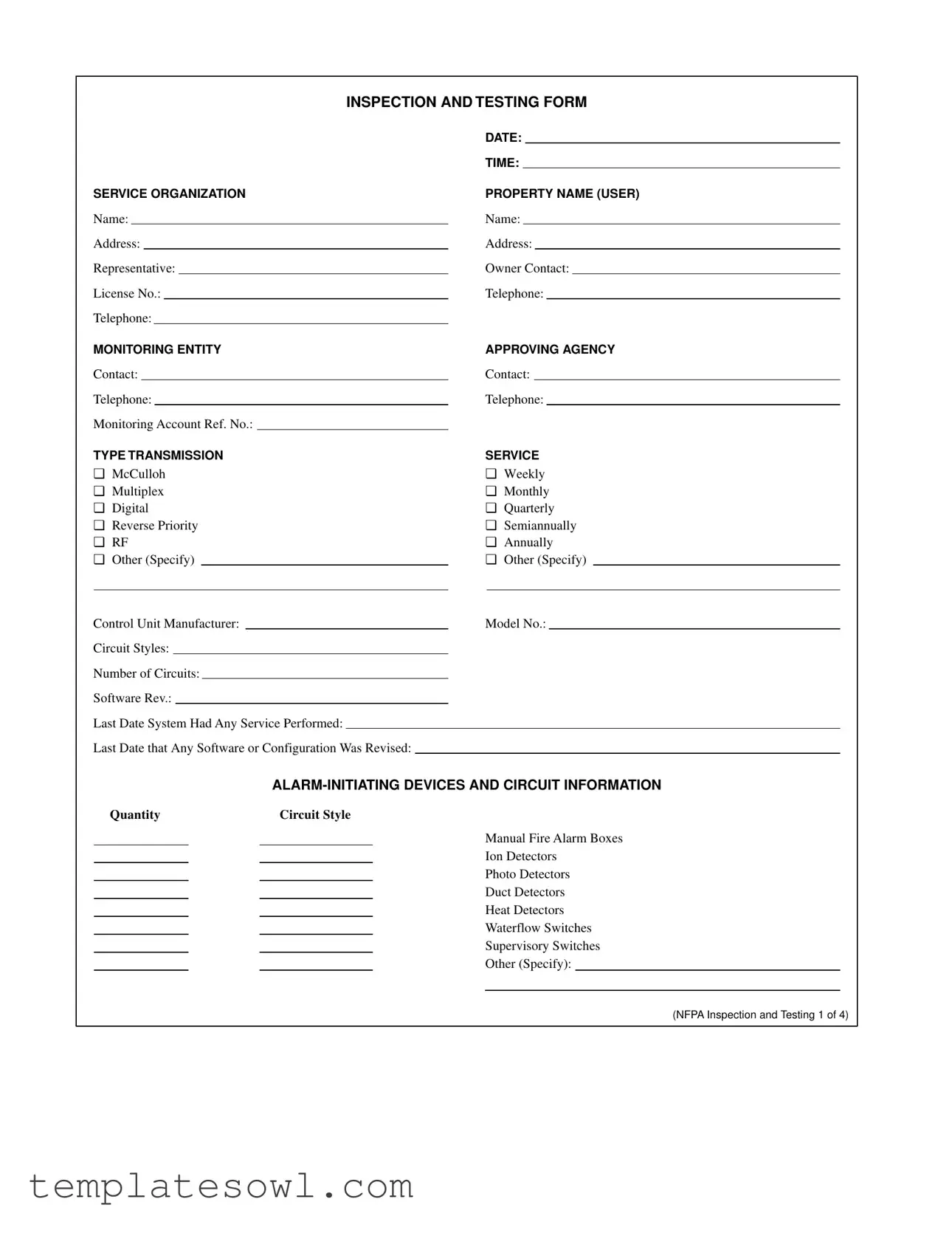 Fill Out Your Nfpa Testing Form