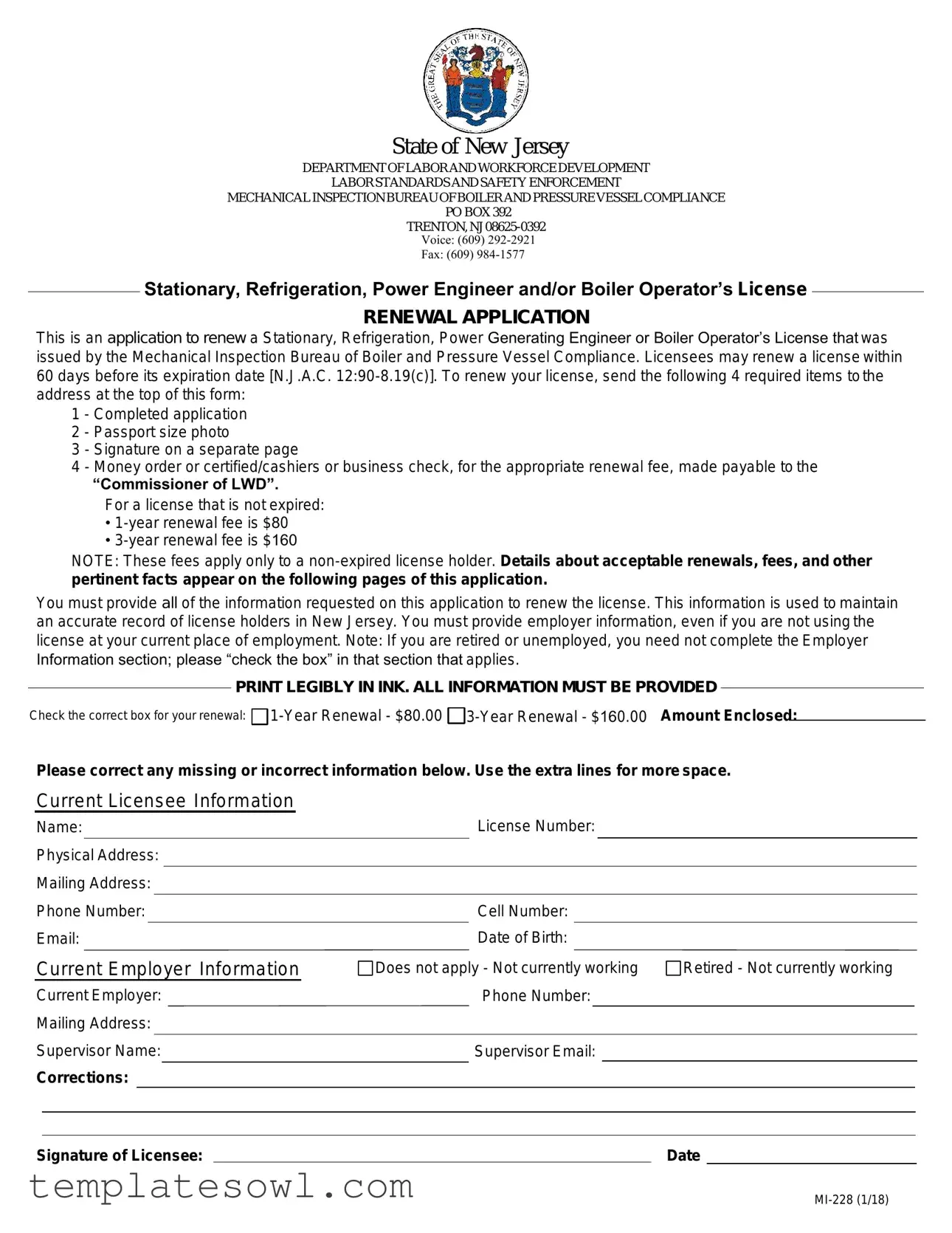 Fill Out Your Nj Boiler License Renewal Form