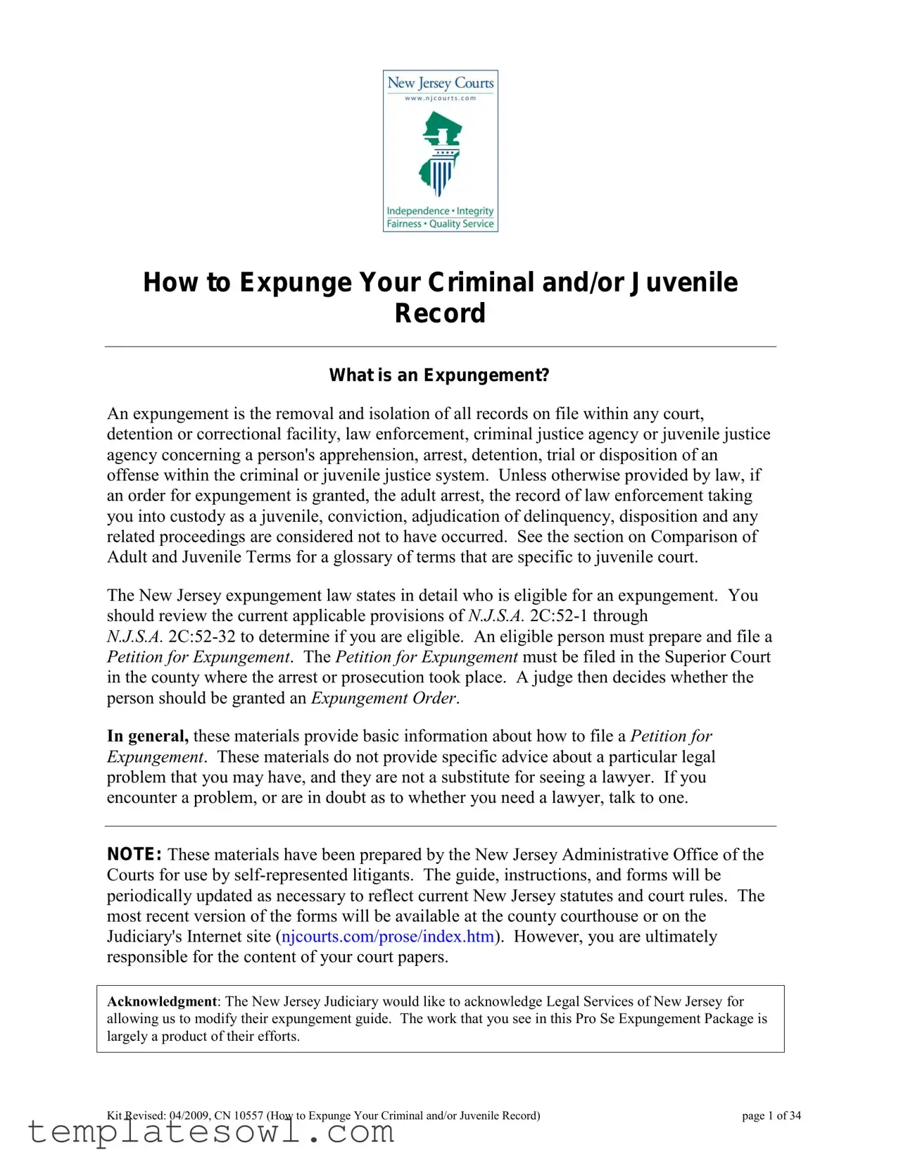 Fill Out Your Nj Expunge Form