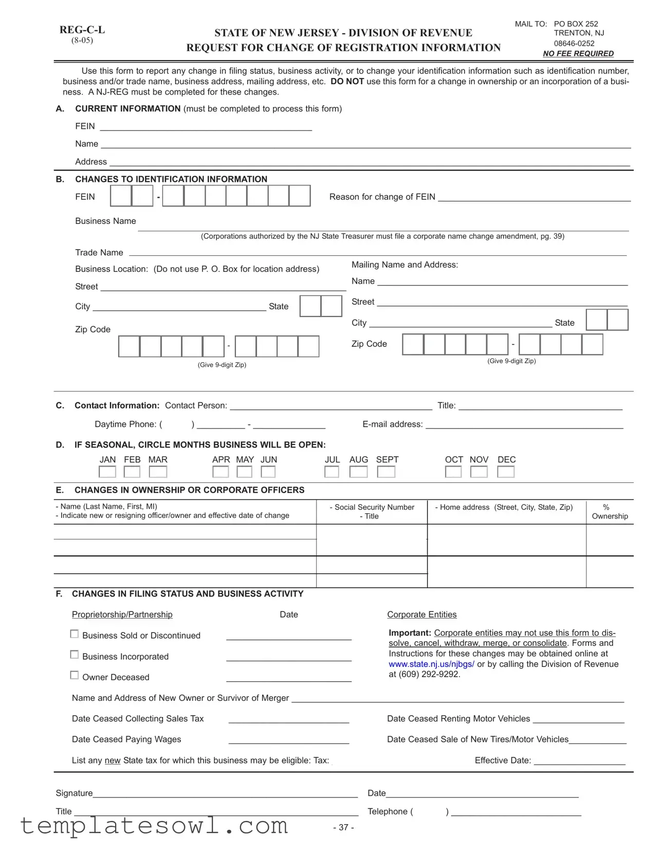 Fill Out Your Nj Reg C L Form