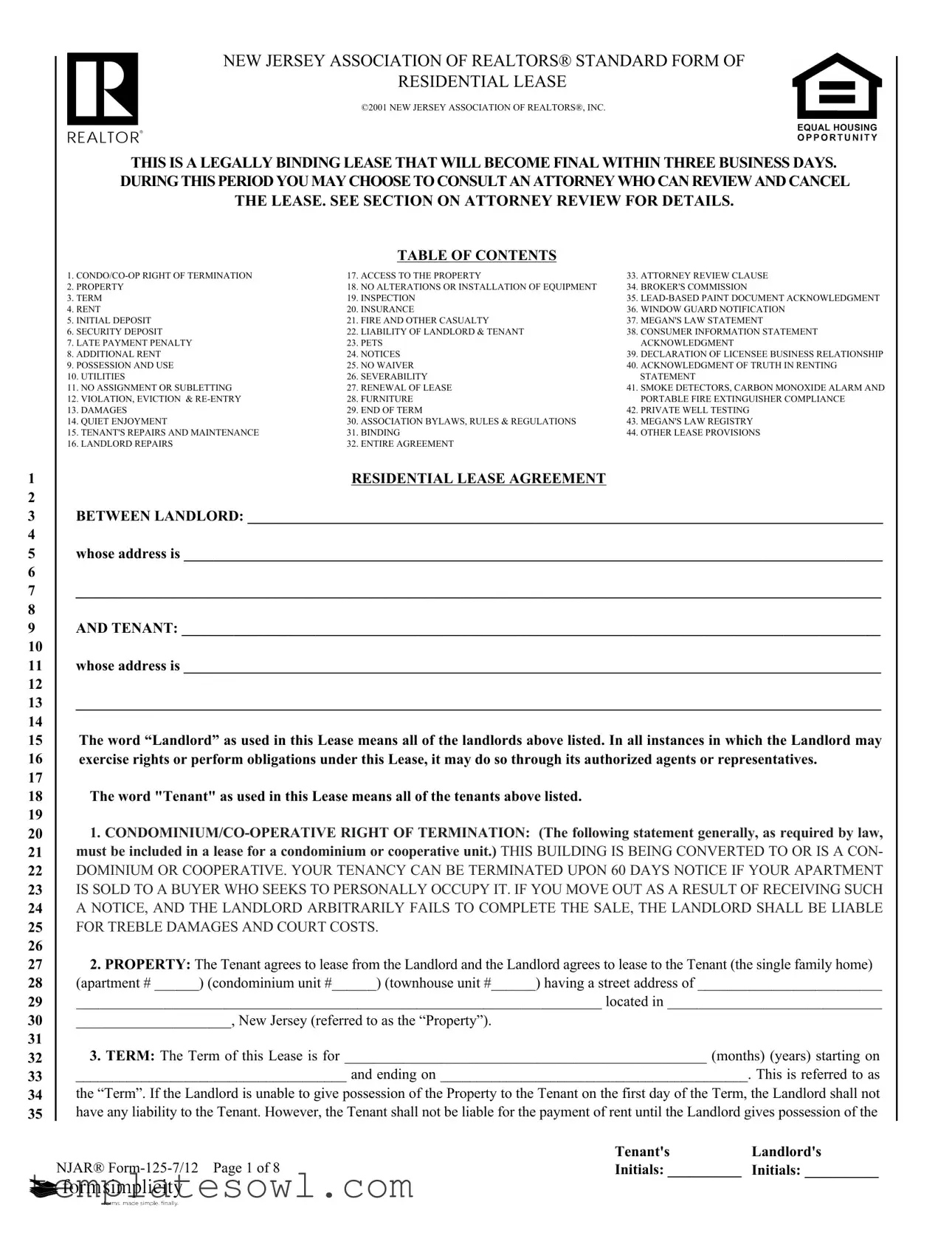 Fill Out Your Njar 125 7 12 Form