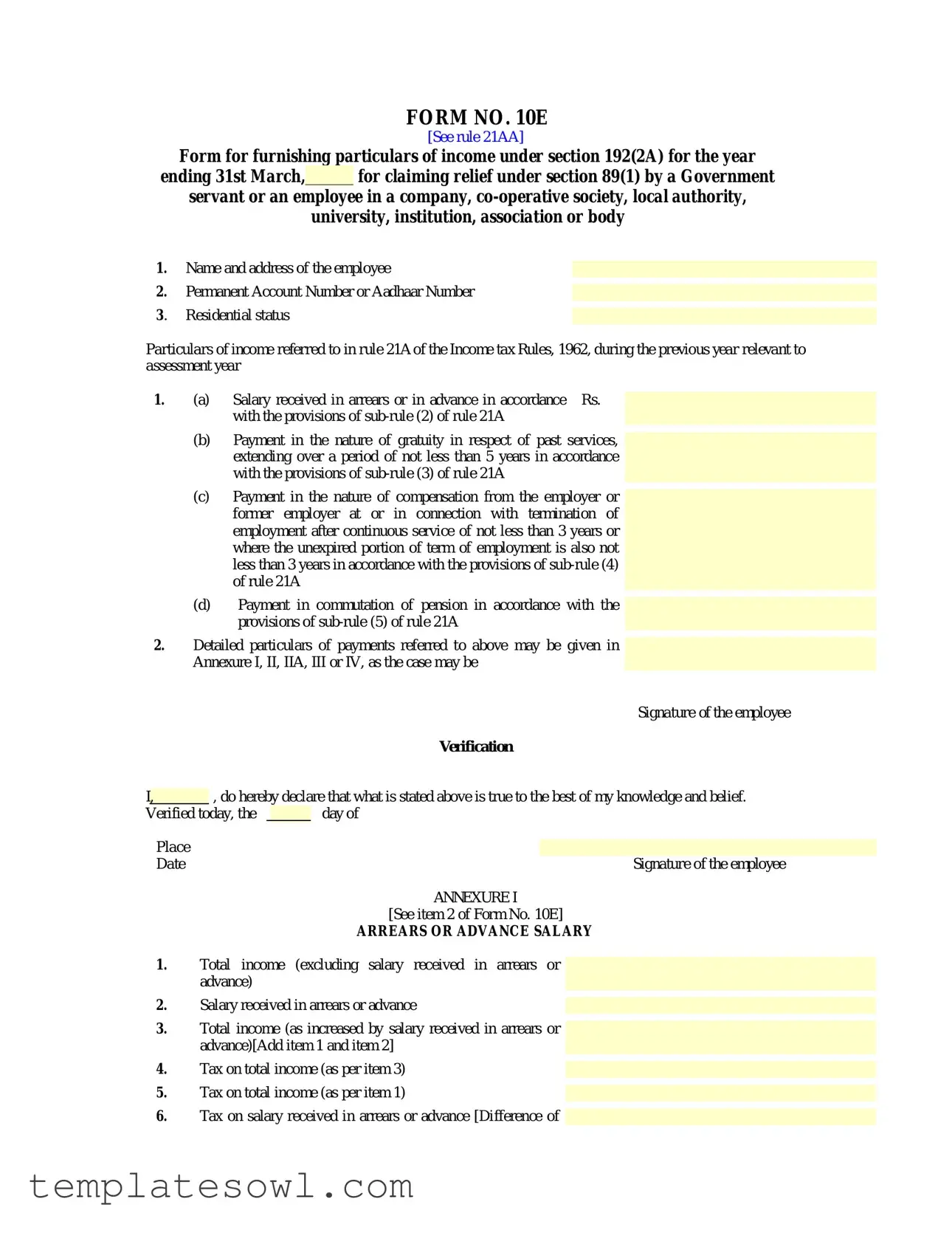 Fill Out Your No 10E Form