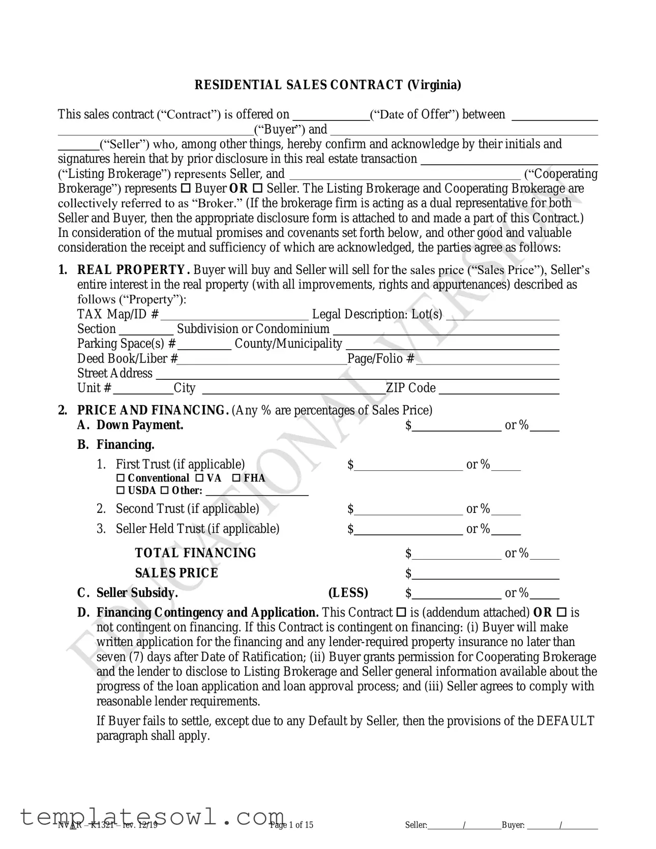 Fill Out Your No Broker Residential Sales Virginia Form