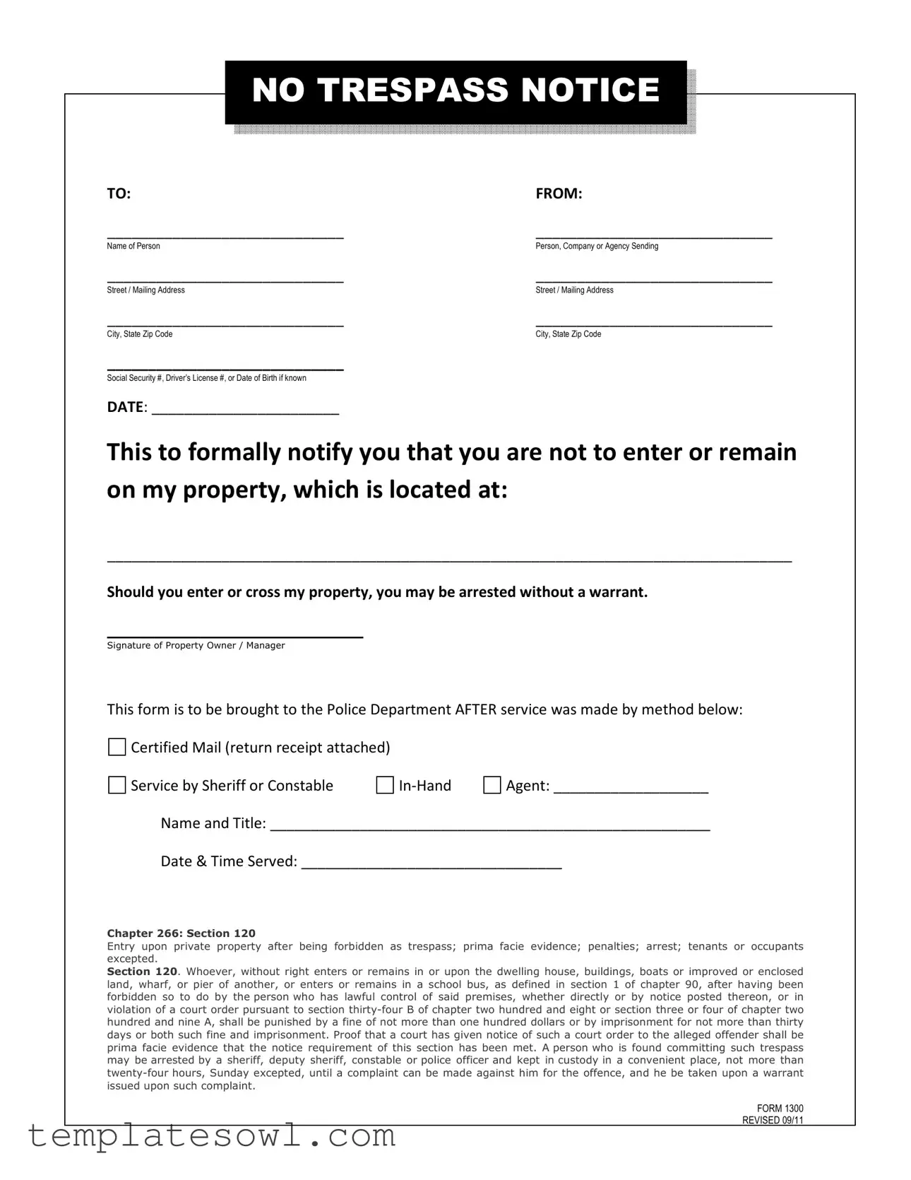Fill Out Your No Trespassing Letter Form