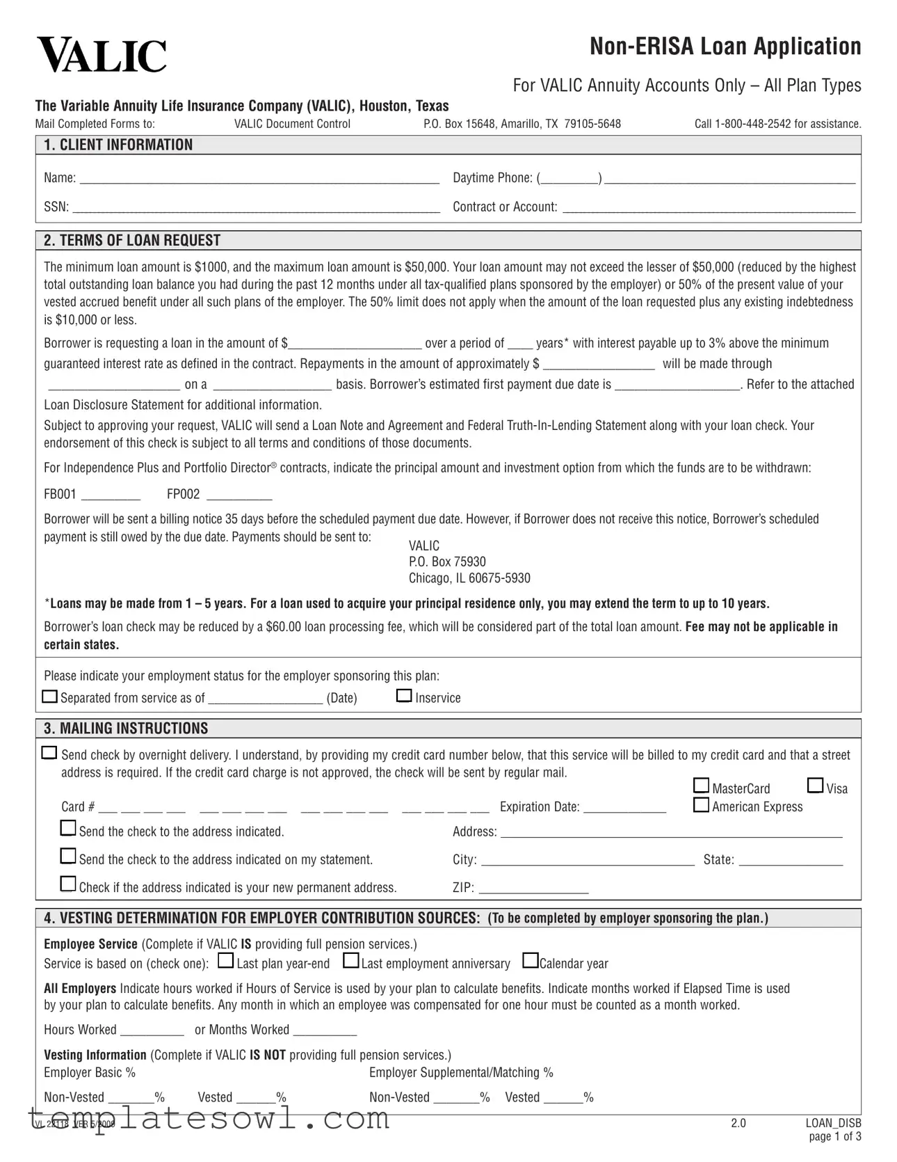 Fill Out Your Non Erisa Loan Application Form