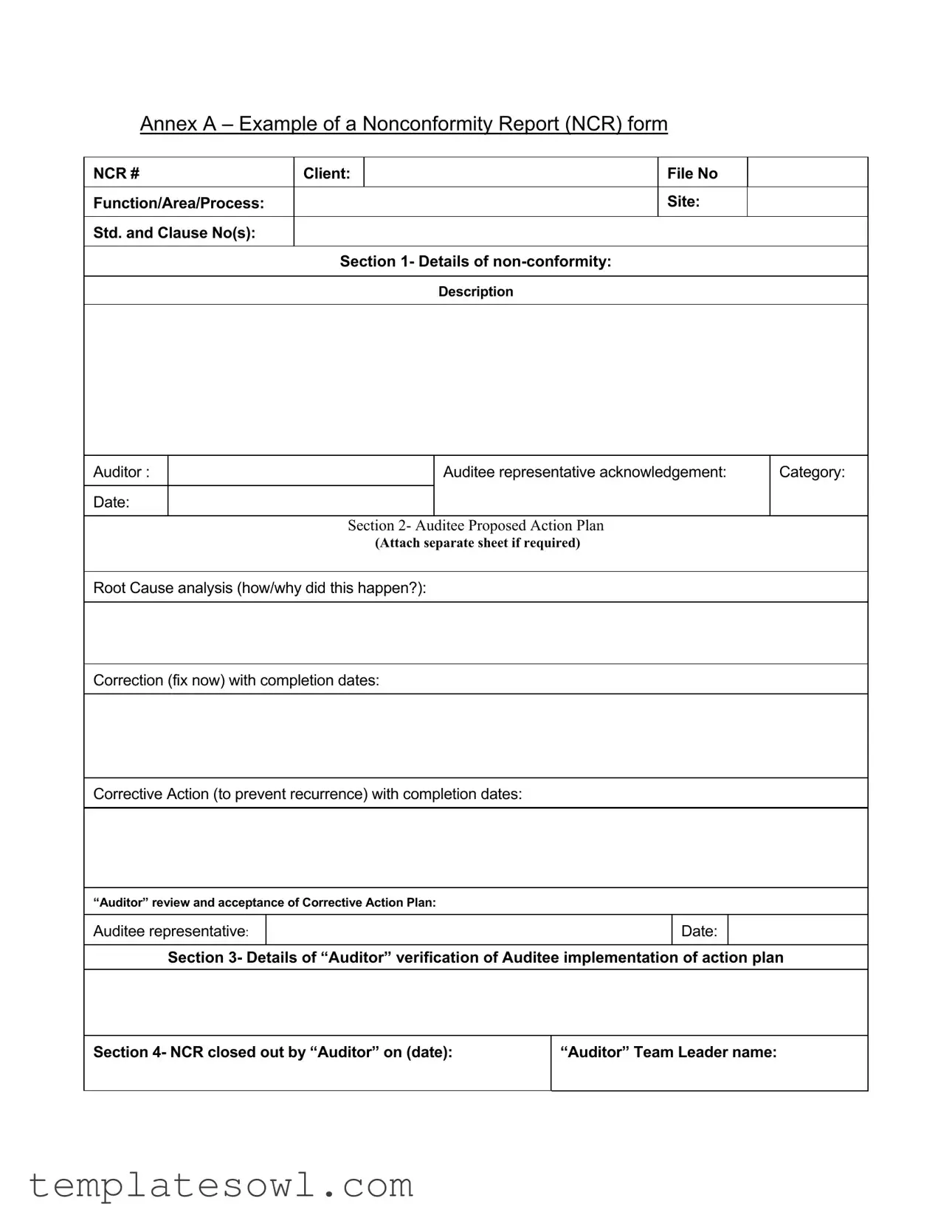 Fill Out Your Nonconformity Report Form