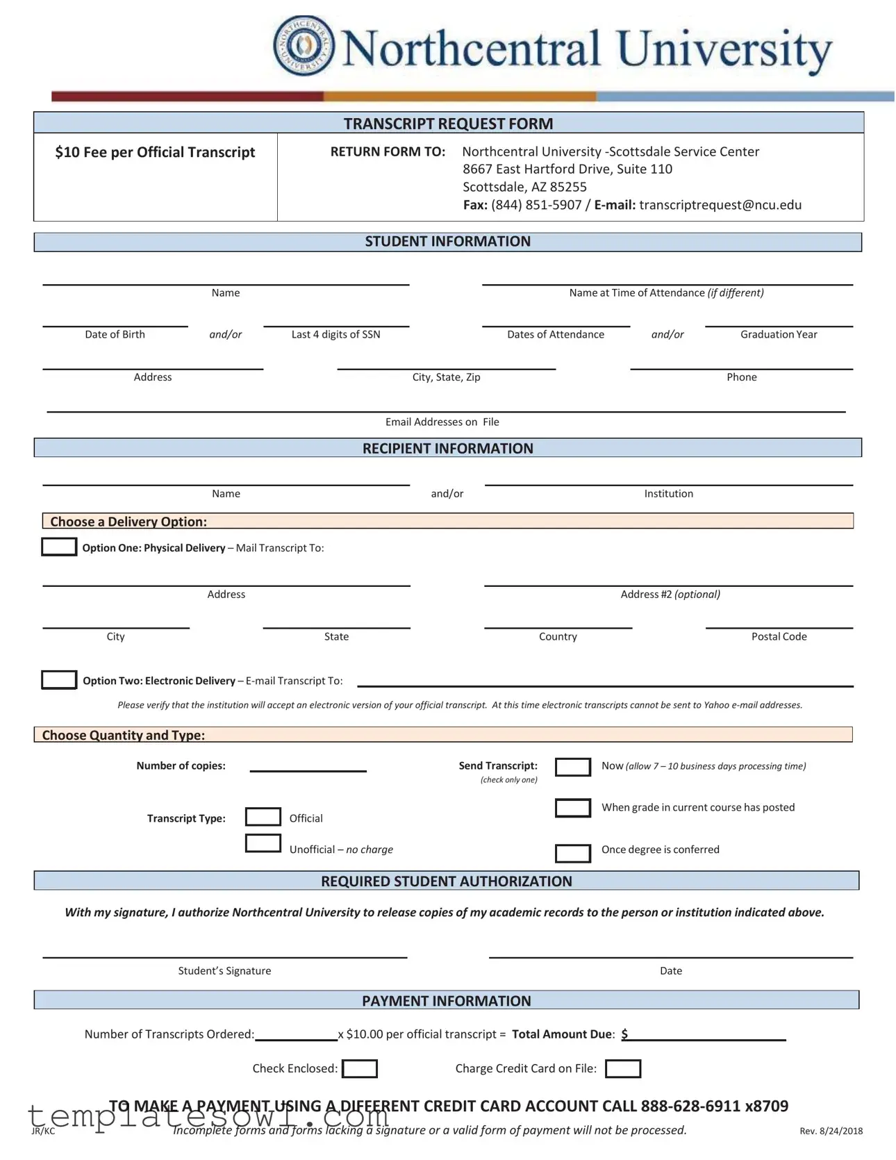 Fill Out Your Northcentral University Transcript Request Form