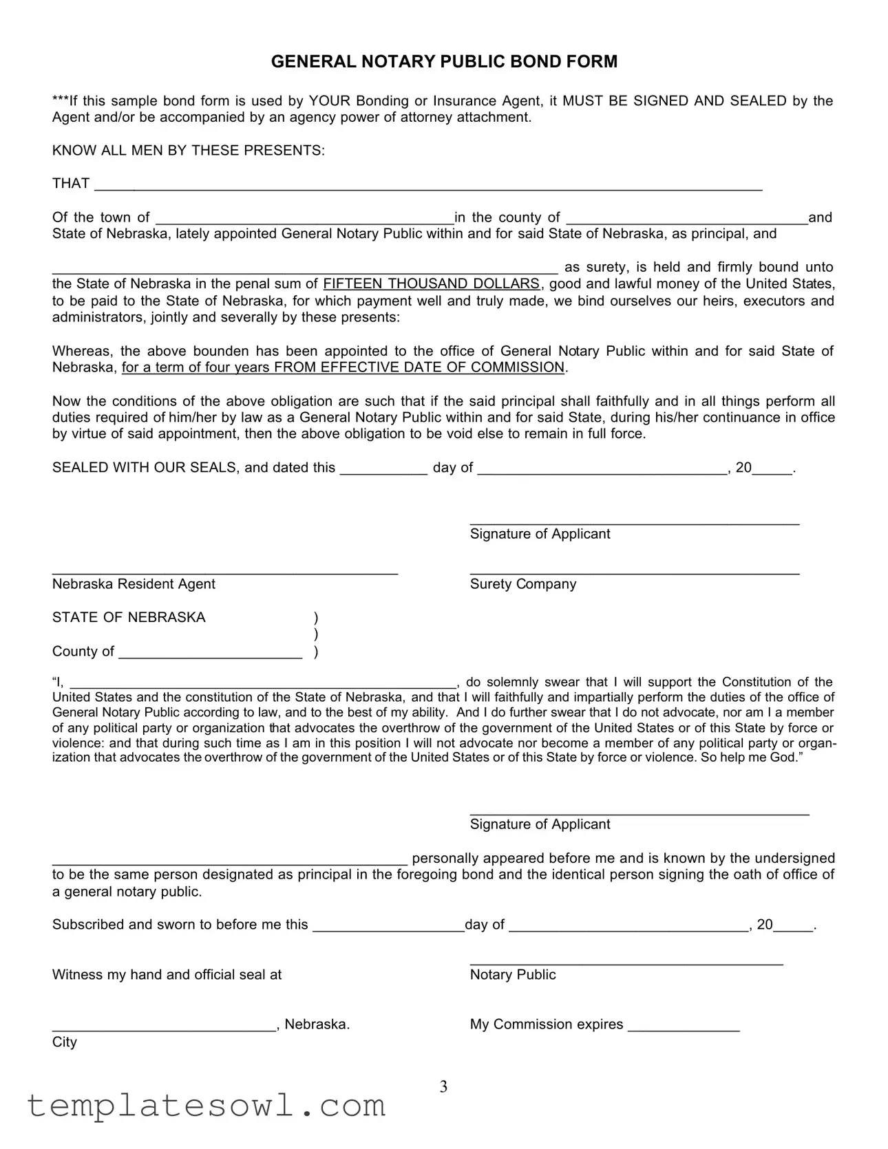 Fill Out Your Notary Public Bond Nebraska Form