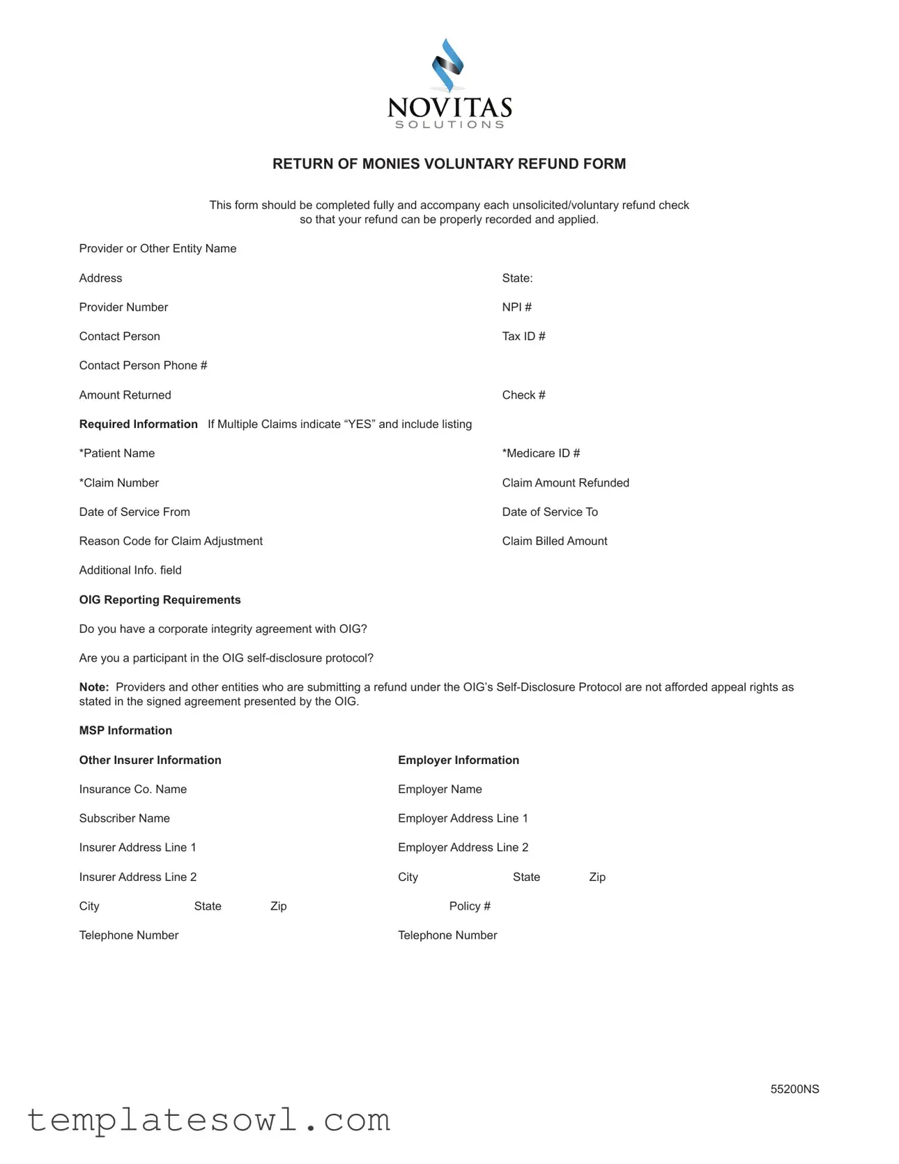 Fill Out Your Novitas Return Of Monies Form